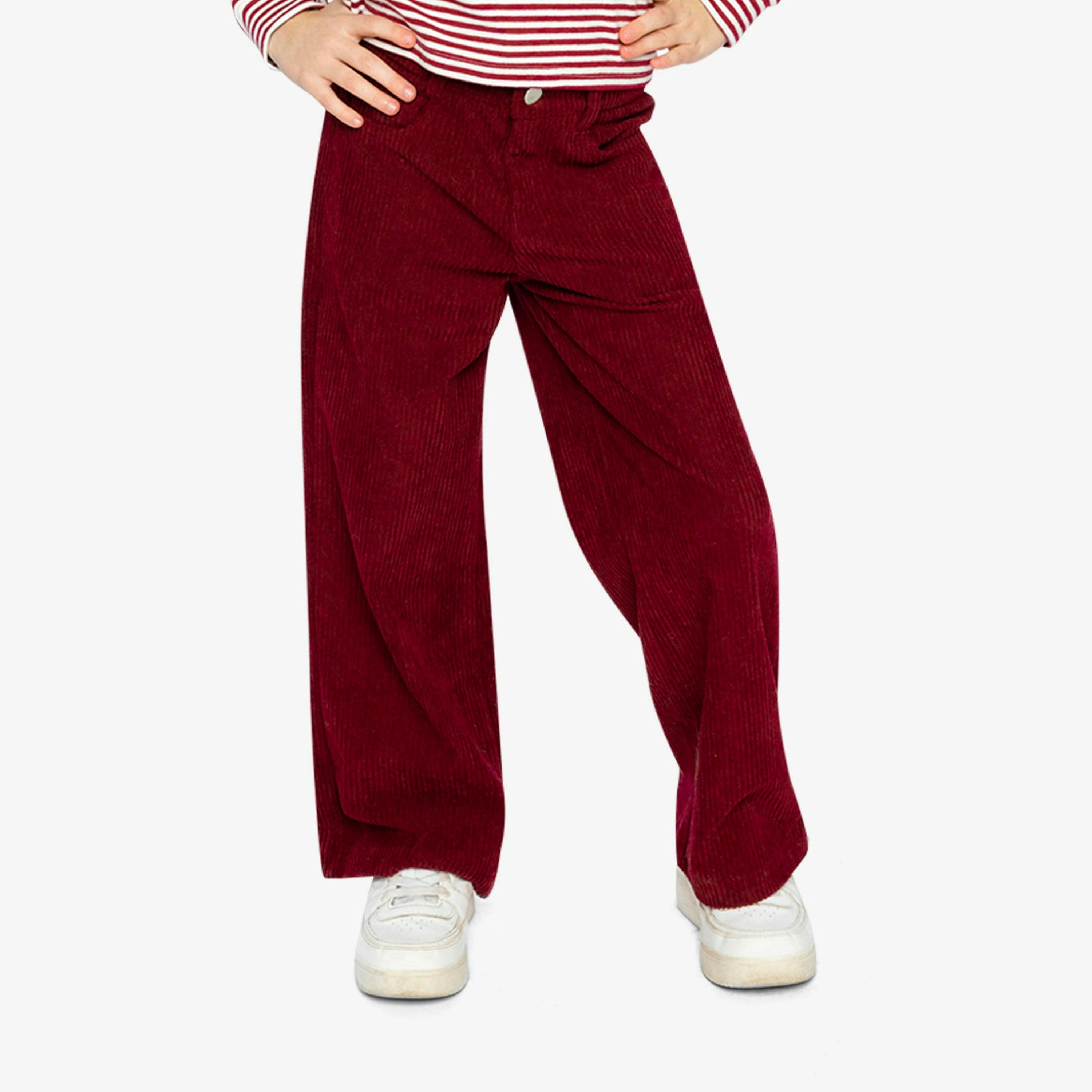 Stretch Corduroy Wide Leg Pants Reddish-Brown , view 2 of 6