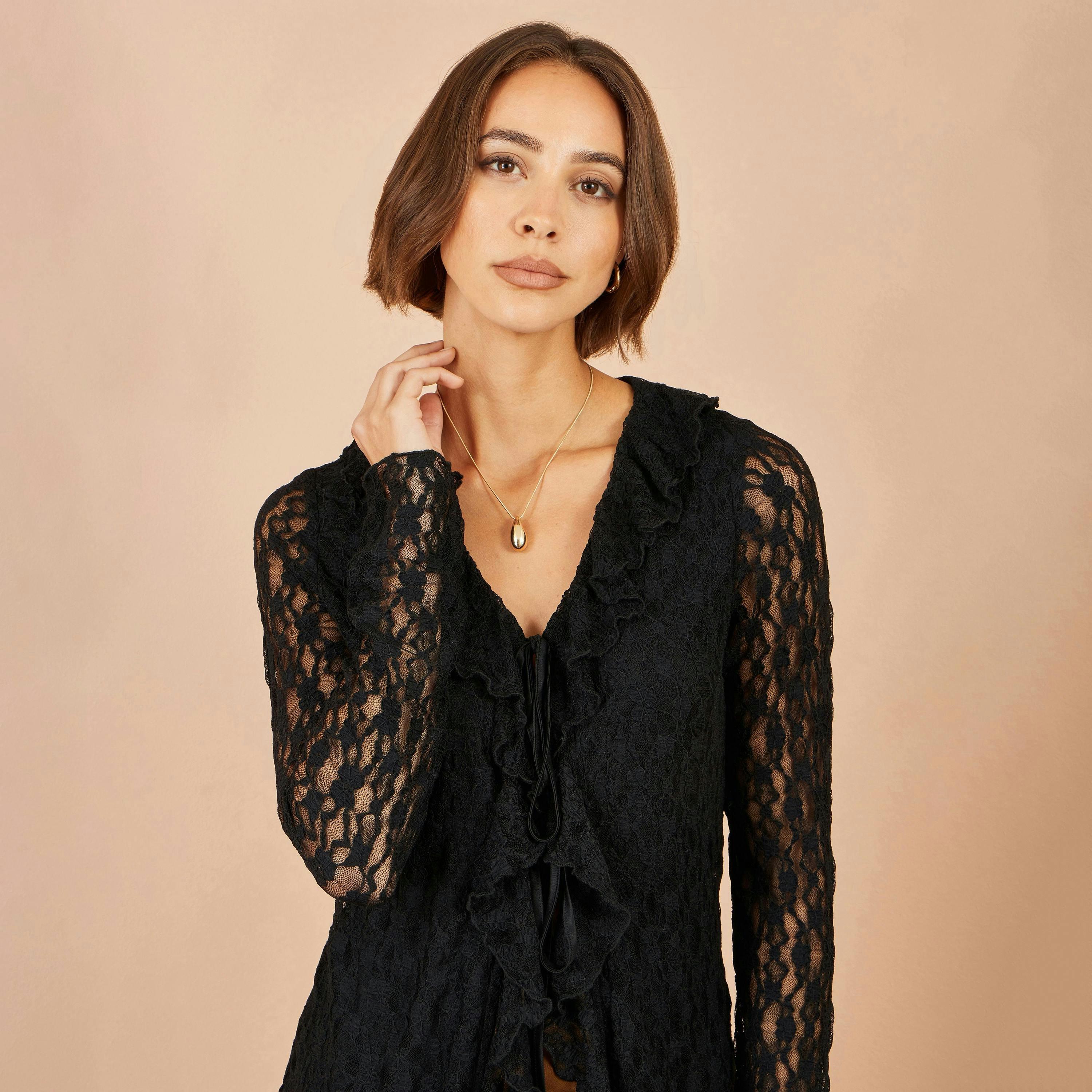 Yumi Black Ruffle Lace Top , view 4 of 5