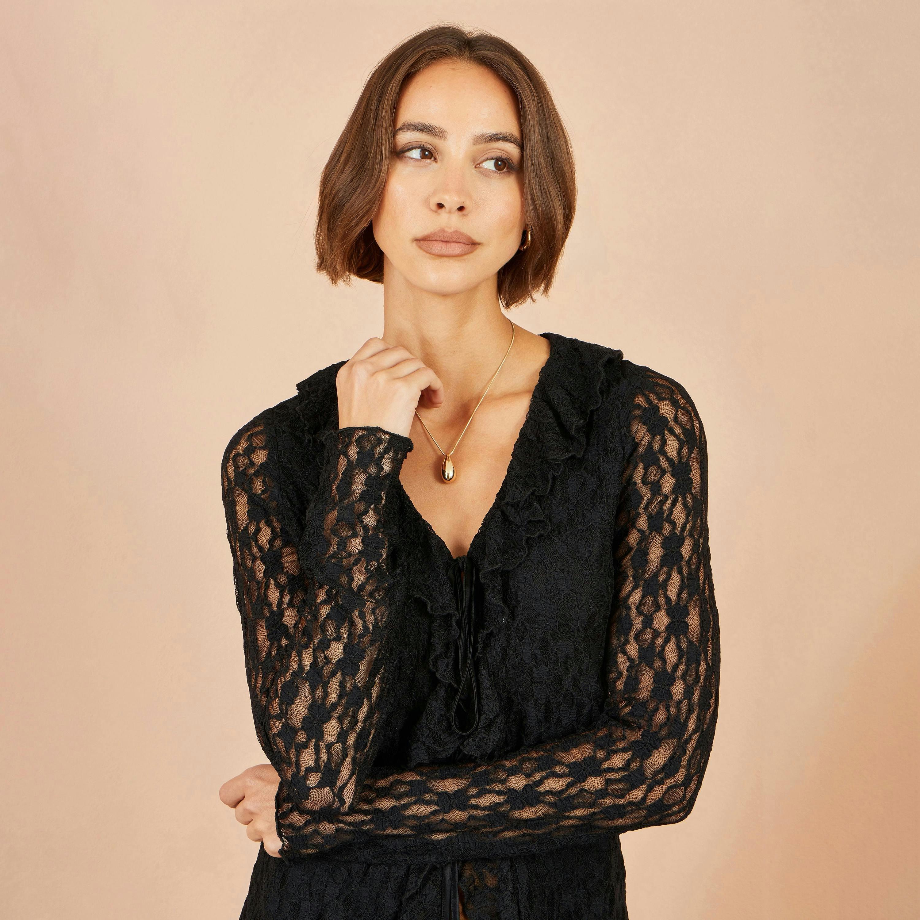 Yumi Black Ruffle Lace Top , view 5 of 5