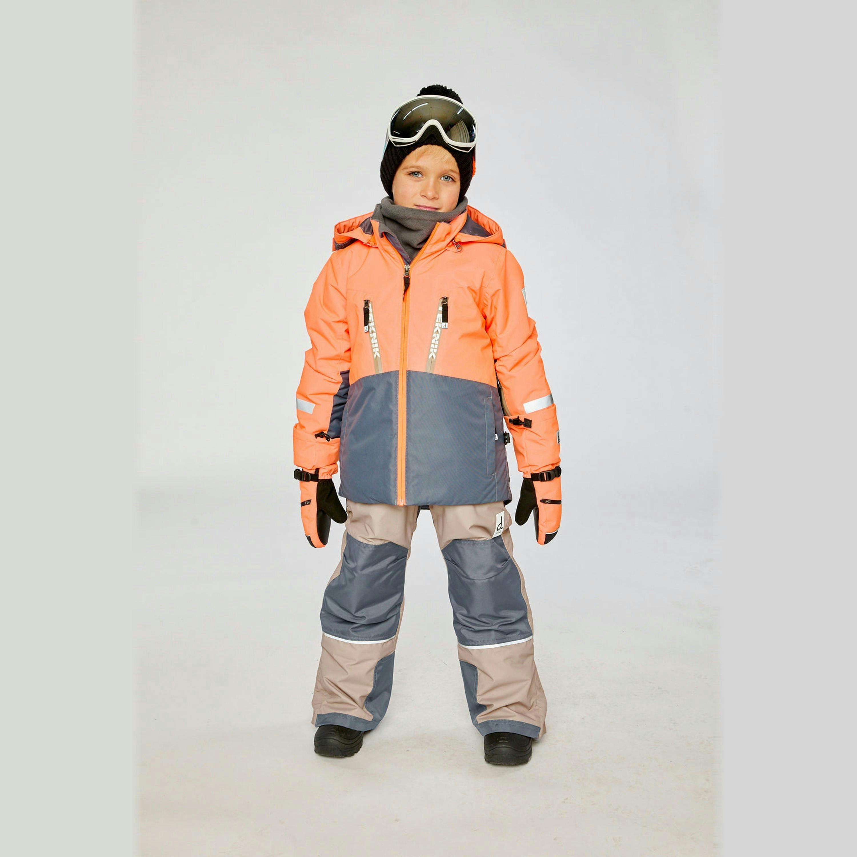Two Piece Teknik Snowsuit Bright Orange Grey And Taupe , view 2 of 6