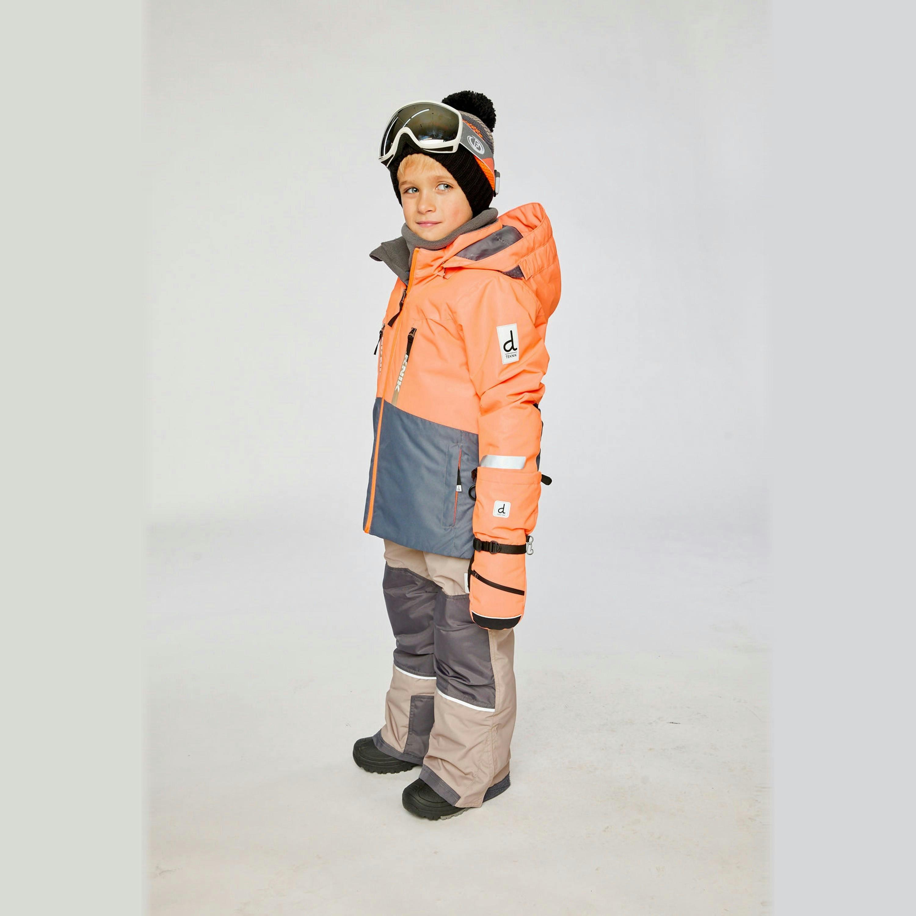 Two Piece Teknik Snowsuit Bright Orange Grey And Taupe , view 3 of 6