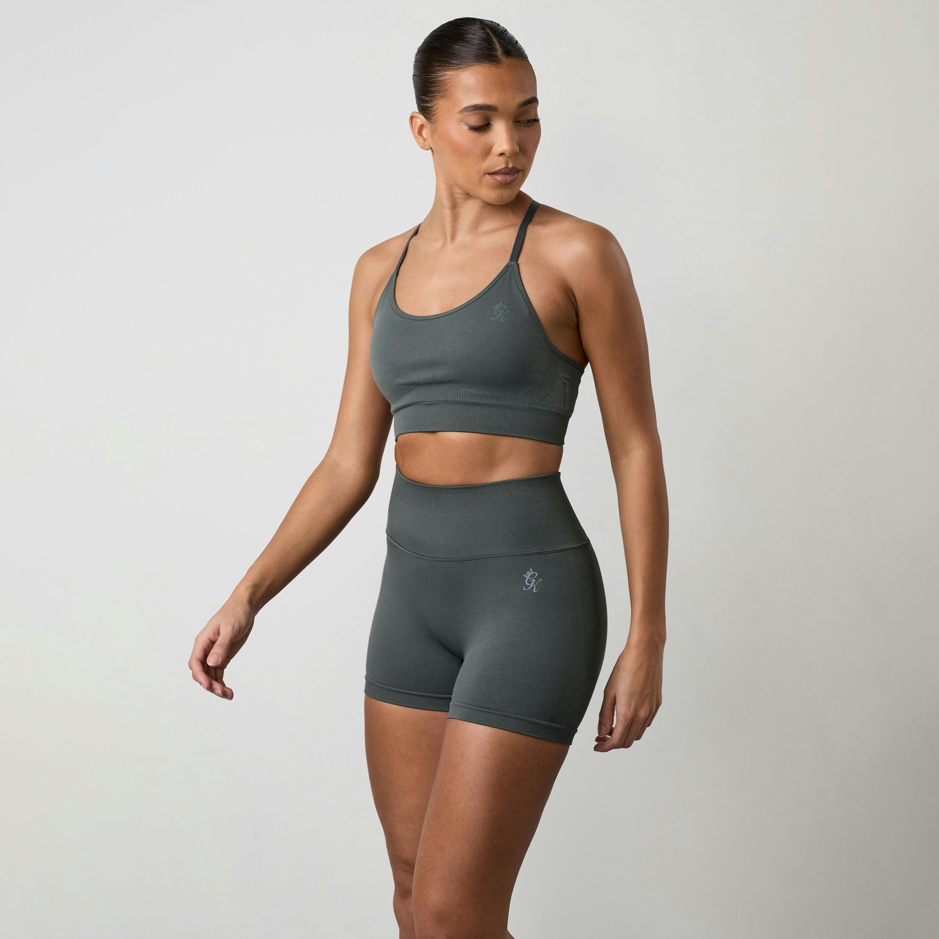Gym King Sculpt Seamless 3" Short - Green Smoke , view 3 of 5