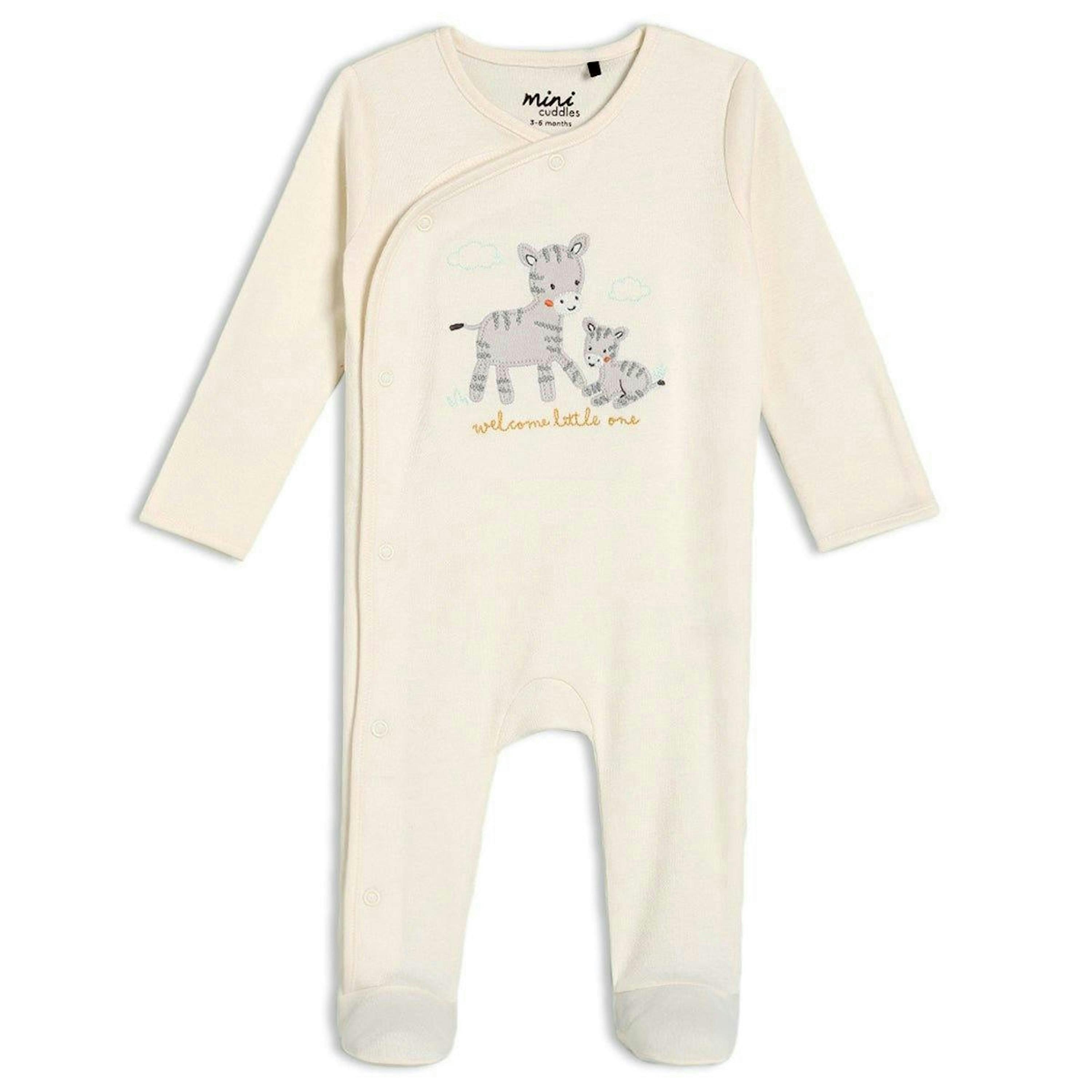 Baby Unisex Zebra Embroidered Sleepsuit, Cream , view 1 of 1