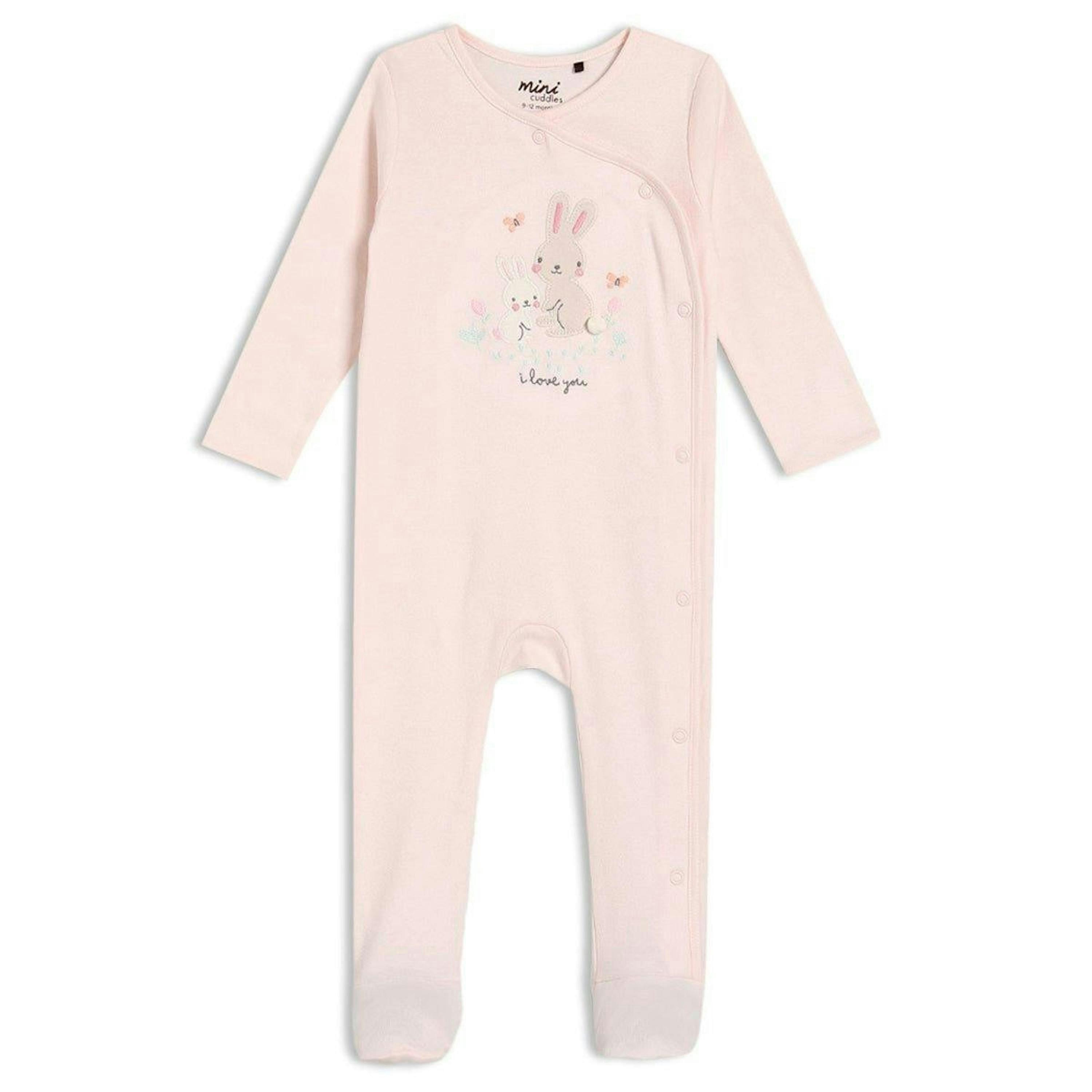 Baby Girls Rabbit Embroidered Sleepsuit, Pink , view 1 of 1