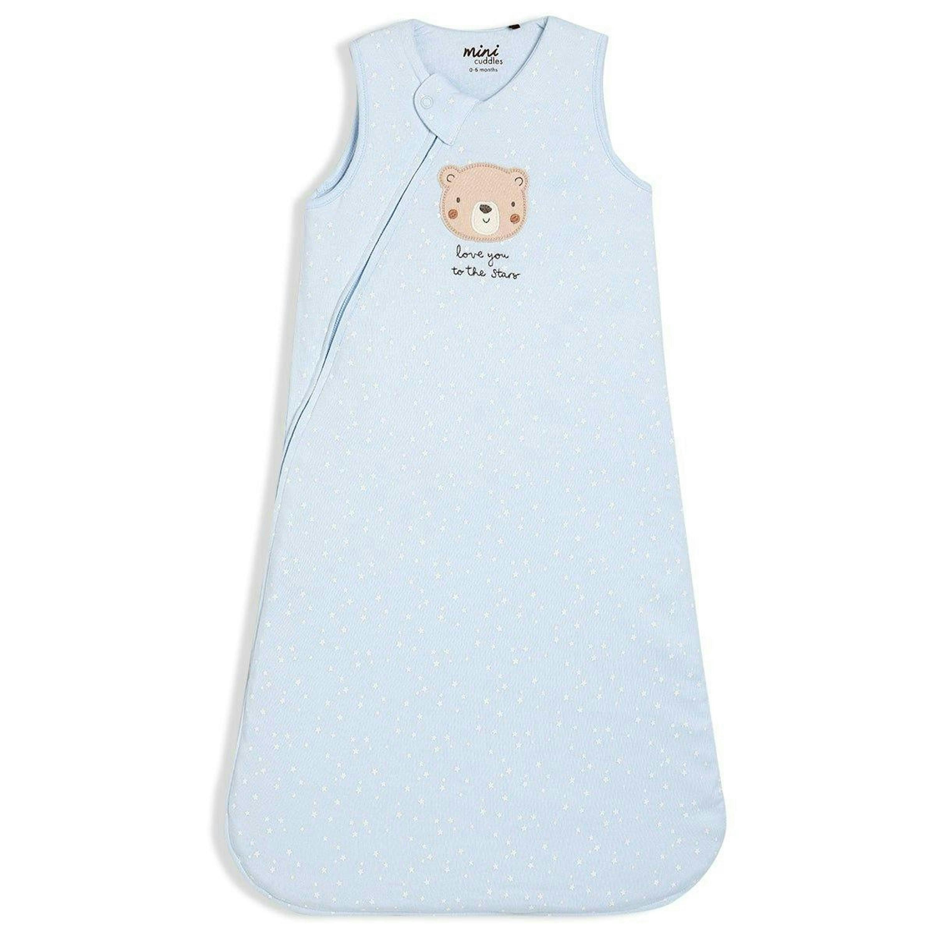 Baby Boys Teddy Bear Embroidered Sleeping Bag, Blue , view 1 of 1