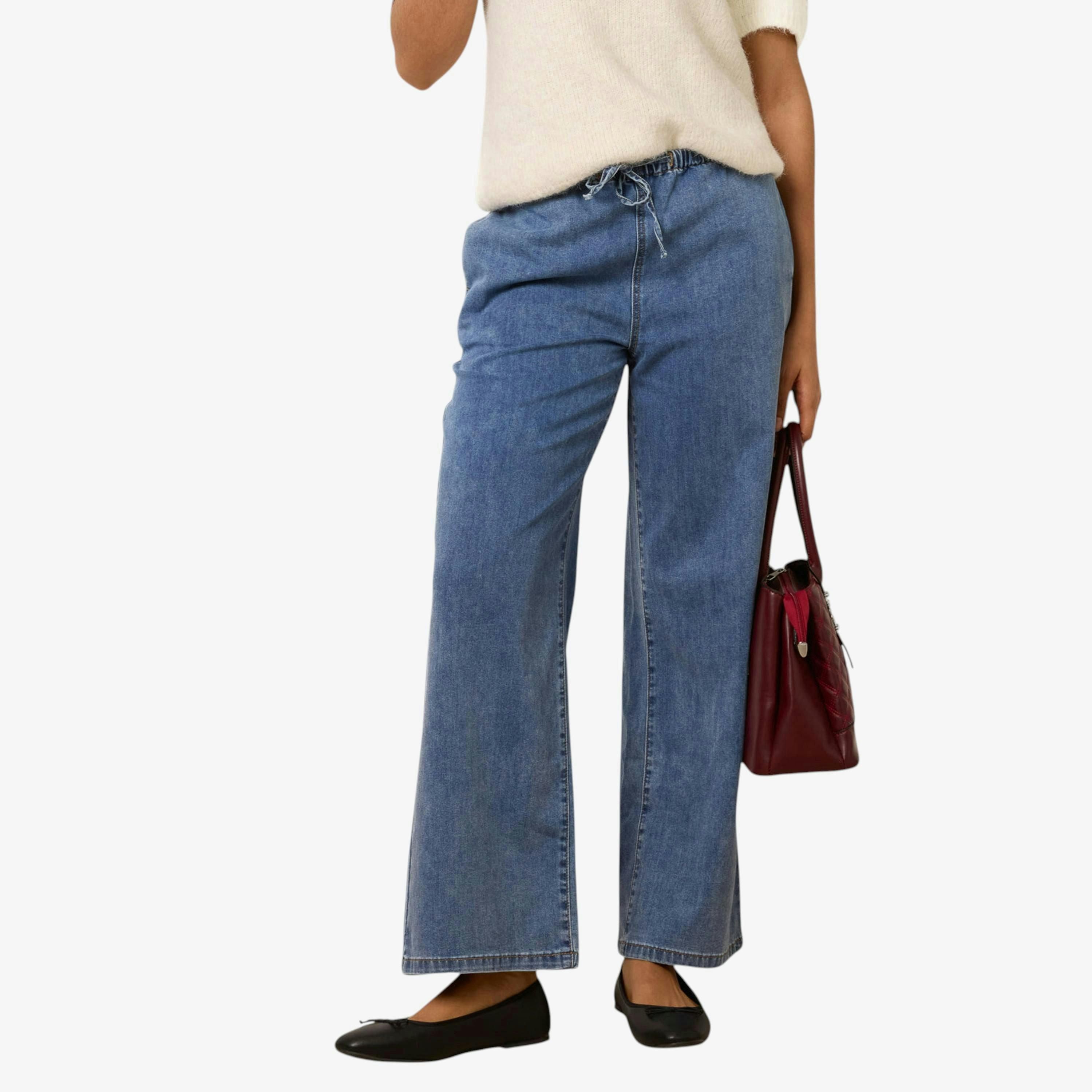Blue Vanilla Draw String Wide Leg Denim Trousers  in Blue , view 1 of 1
