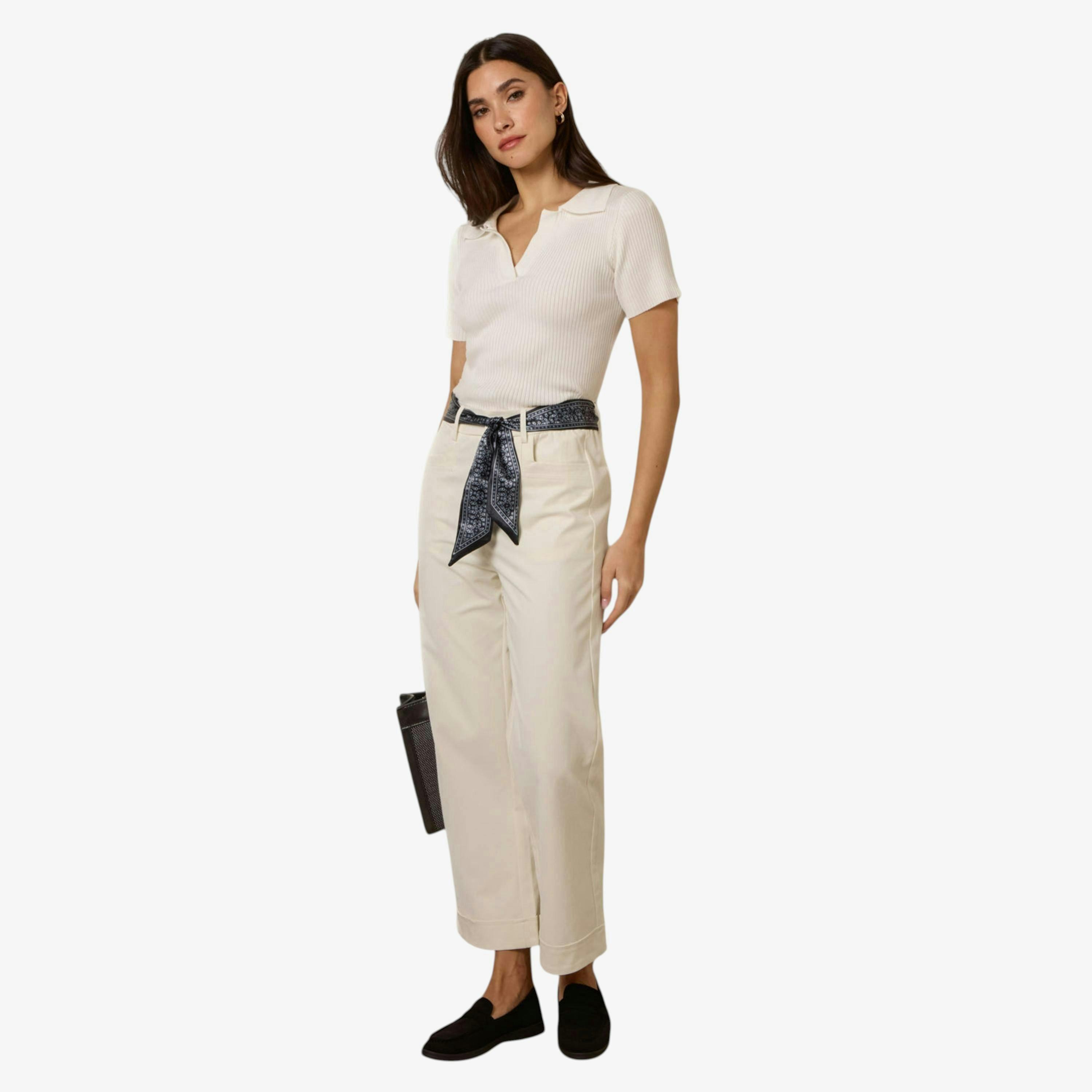 Blue Vanilla Scarf Belt Trousers  in White , view 1 of 1