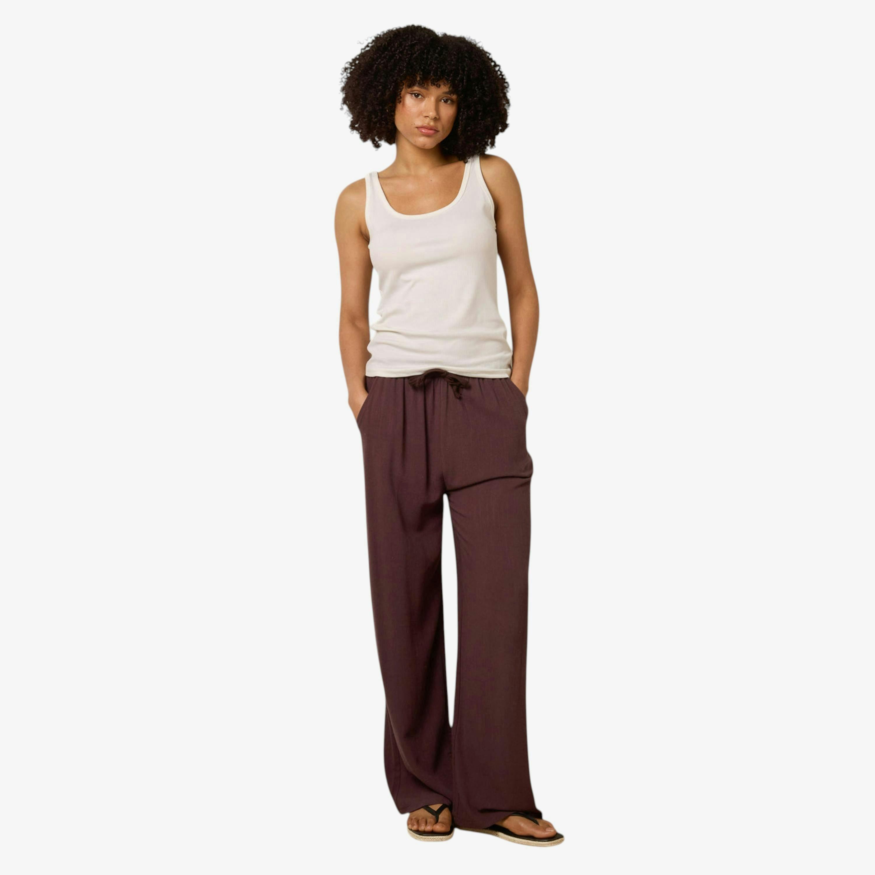 Blue Vanilla Linen-Blend Drawstring Trousers  in Brown , view 1 of 1