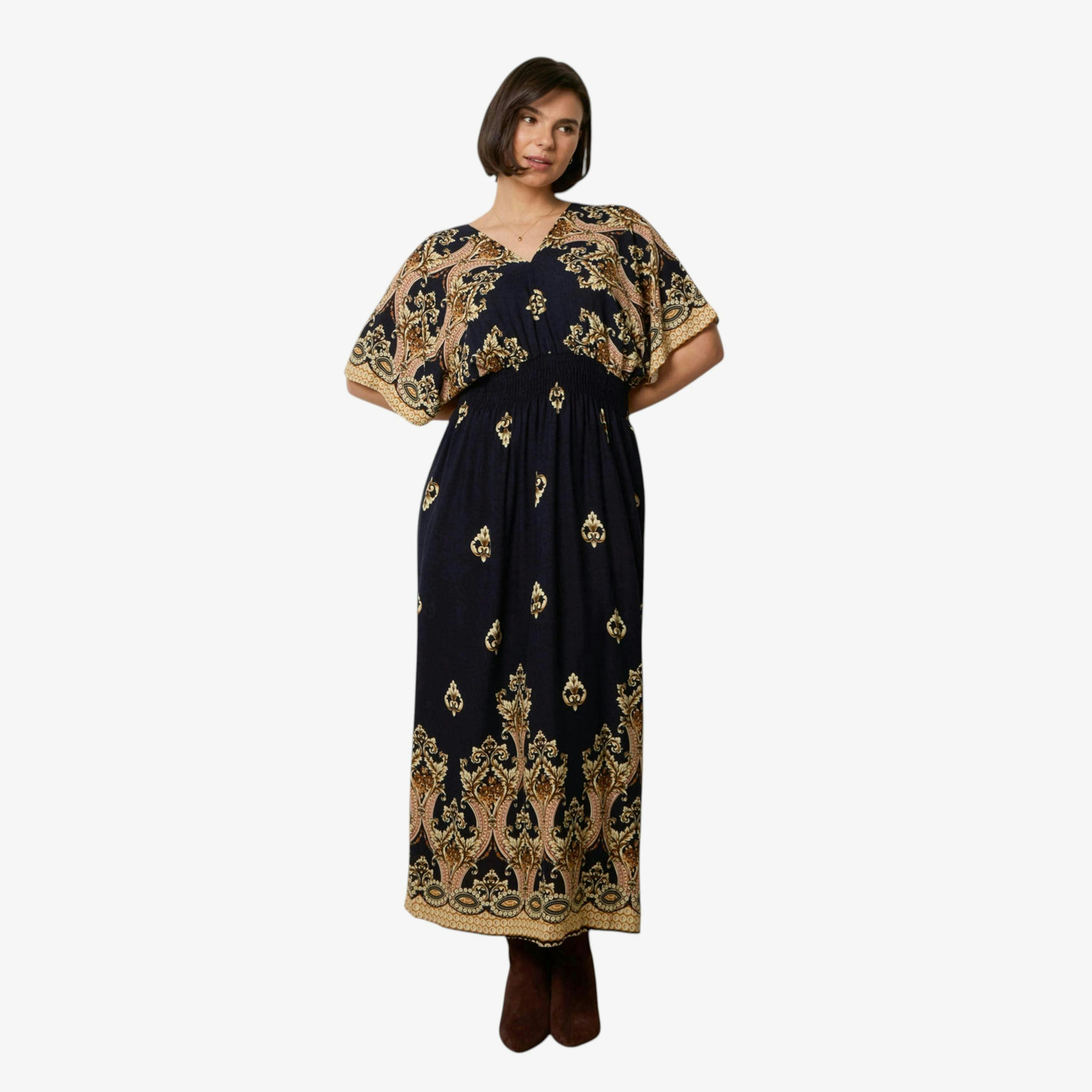 Blue Vanilla Border Print Kimono Dress   in  Navy , view 1 of 1