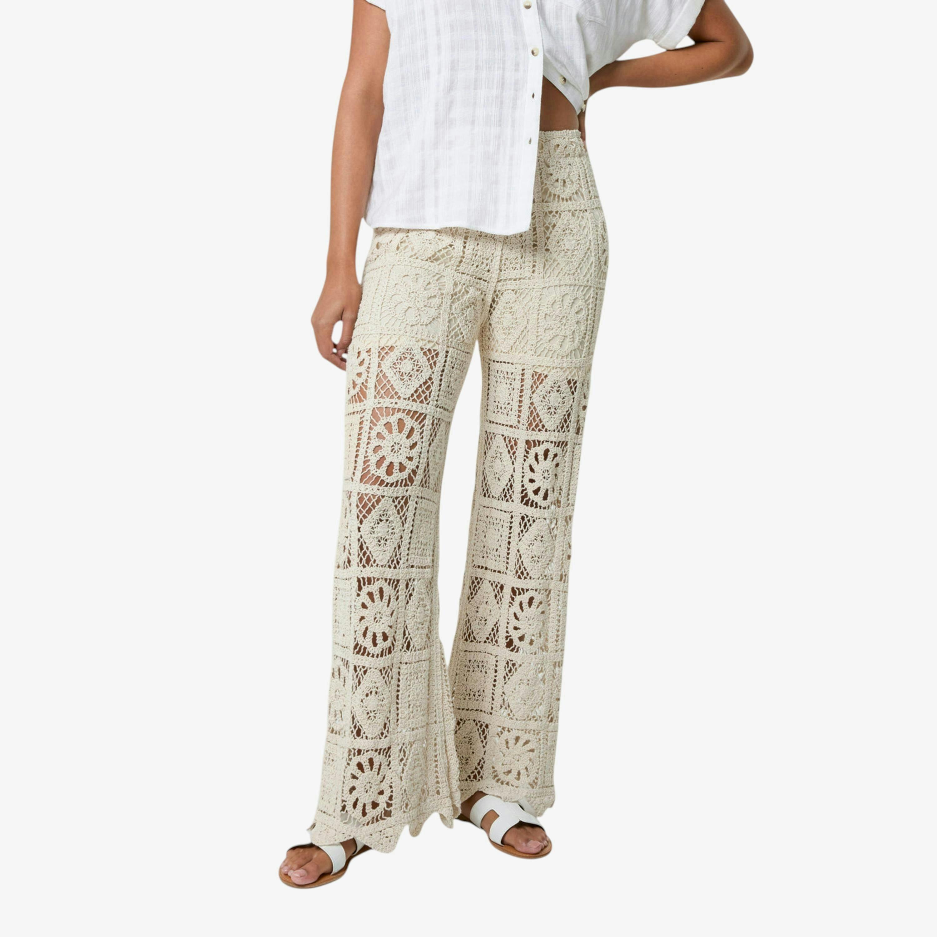 Blue Vanilla Crochet Flared Trousers   in  Stone , view 1 of 1