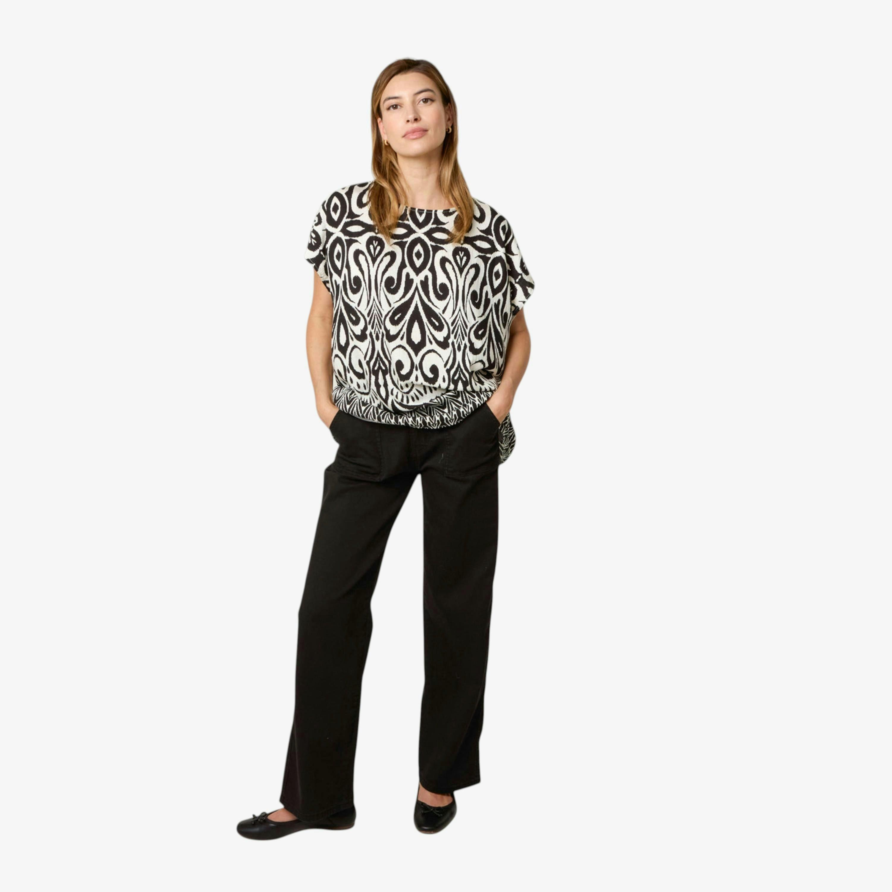 Blue Vanilla Round Neck Top With Abstract Print  in Black , view 1 of 1