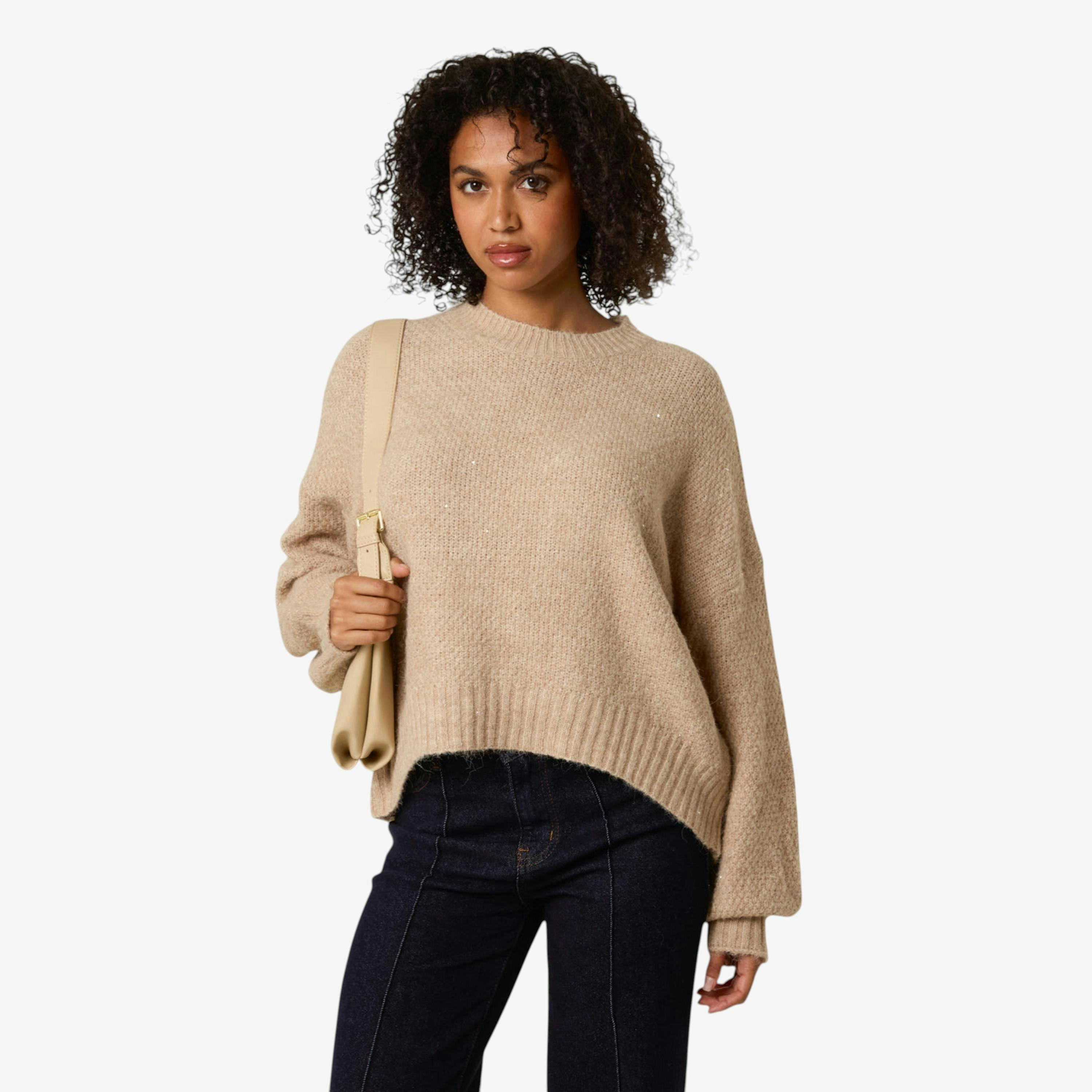 Blue Vanilla Round Neck Sequin Detailed Jumper   in  Beige , view 1 of 1