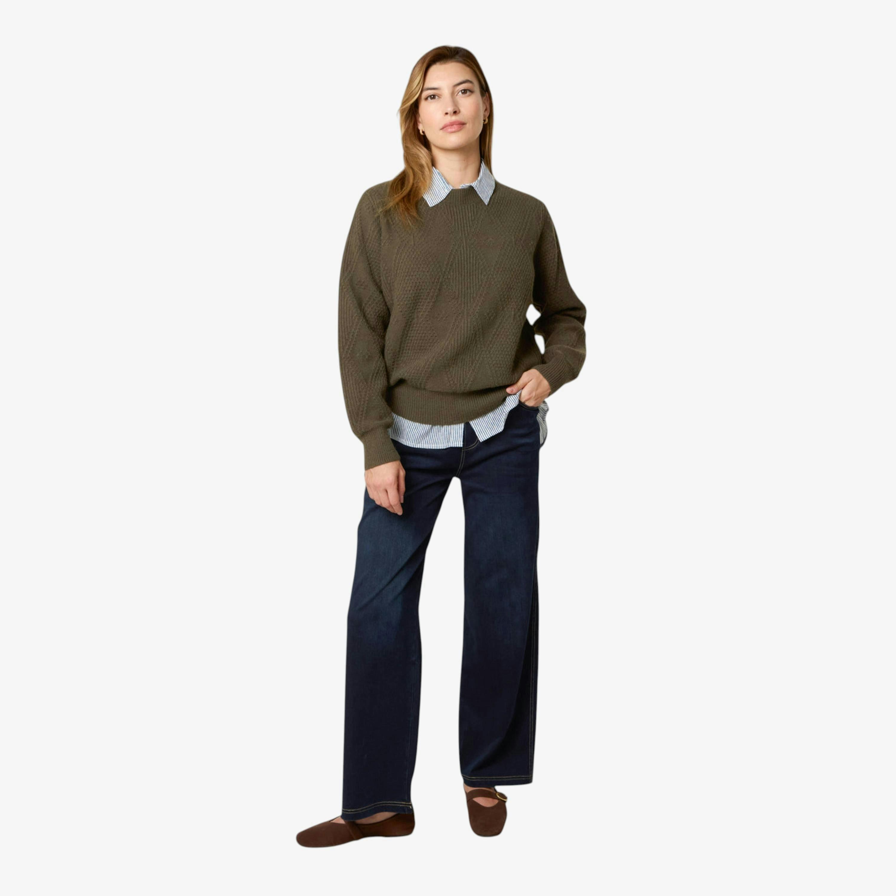 Blue Vanilla Argyle Texture Knit Jumper  in Khaki , view 1 of 1
