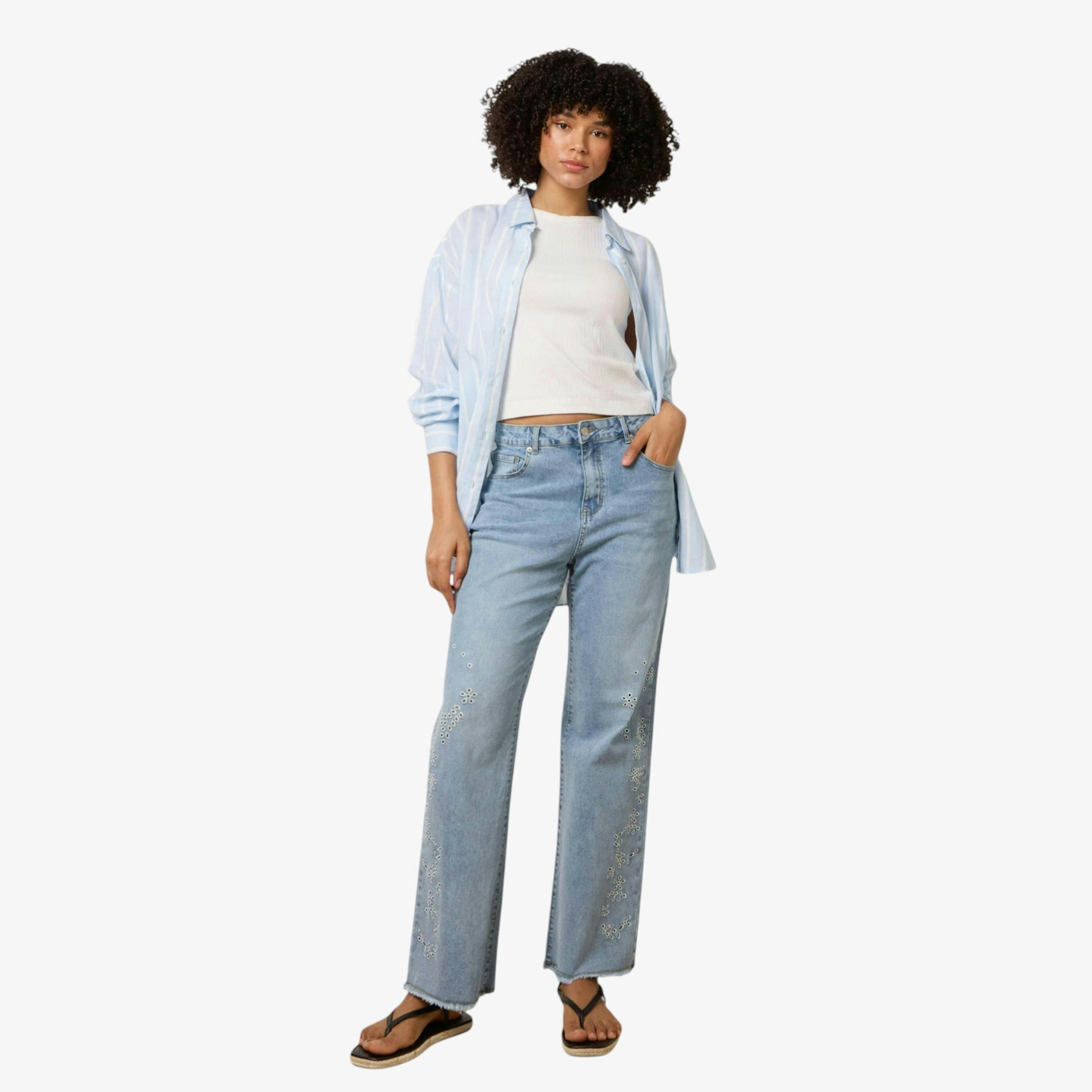 Blue Vanilla Broidery Side Detail Jeans  in Blue , view 1 of 1