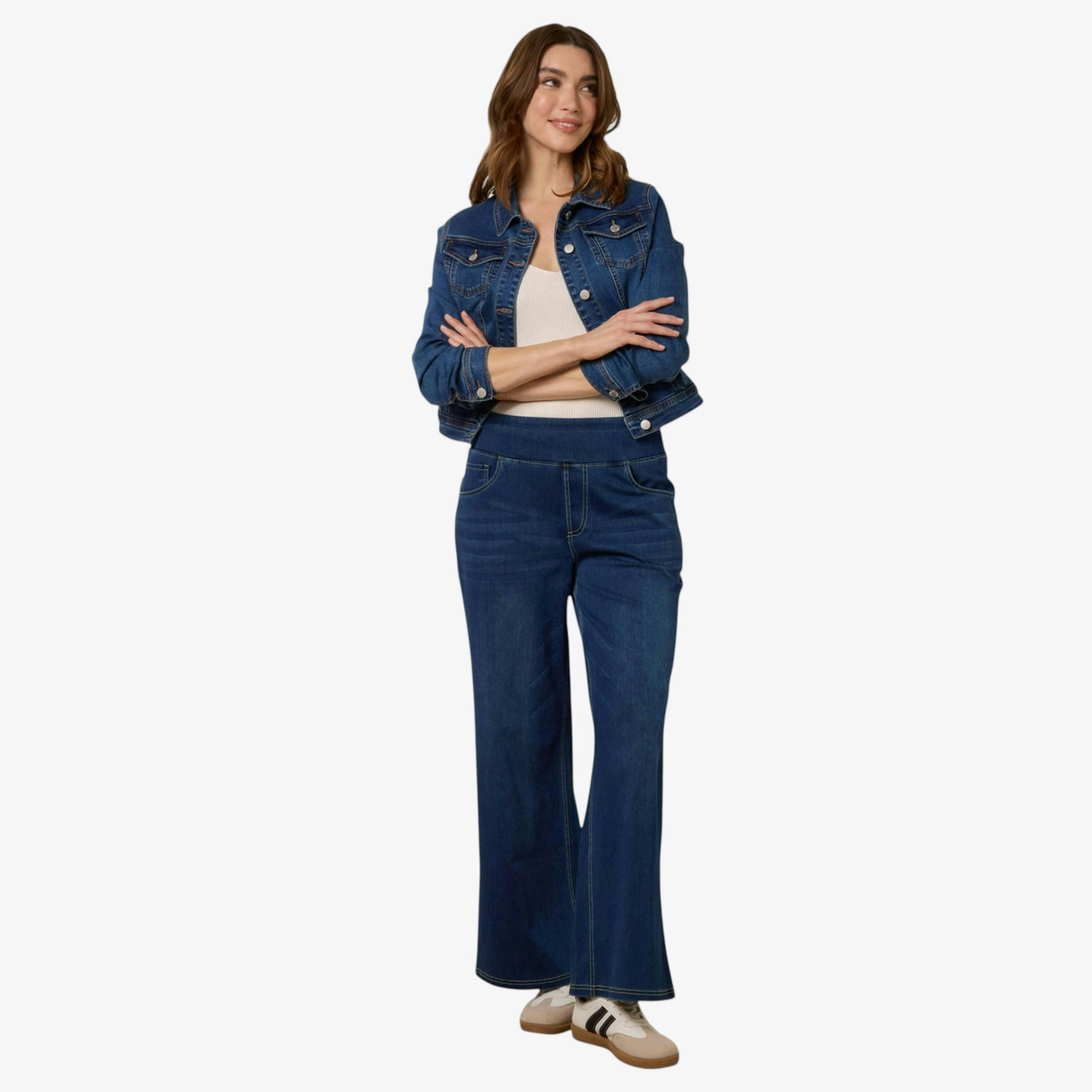 Blue Vanilla Multi Stretch Deep Waistband Trousers  in Navy , view 1 of 1