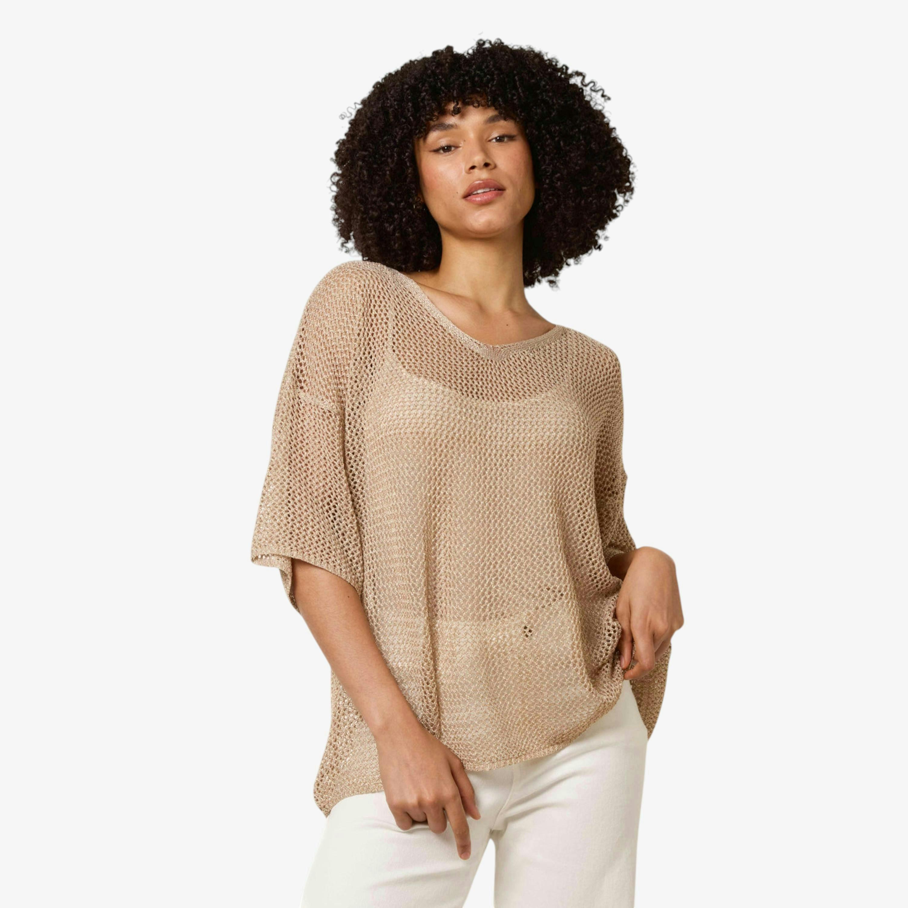 Blue Vanilla V Neck Crochet Top   in  Gold , view 1 of 1