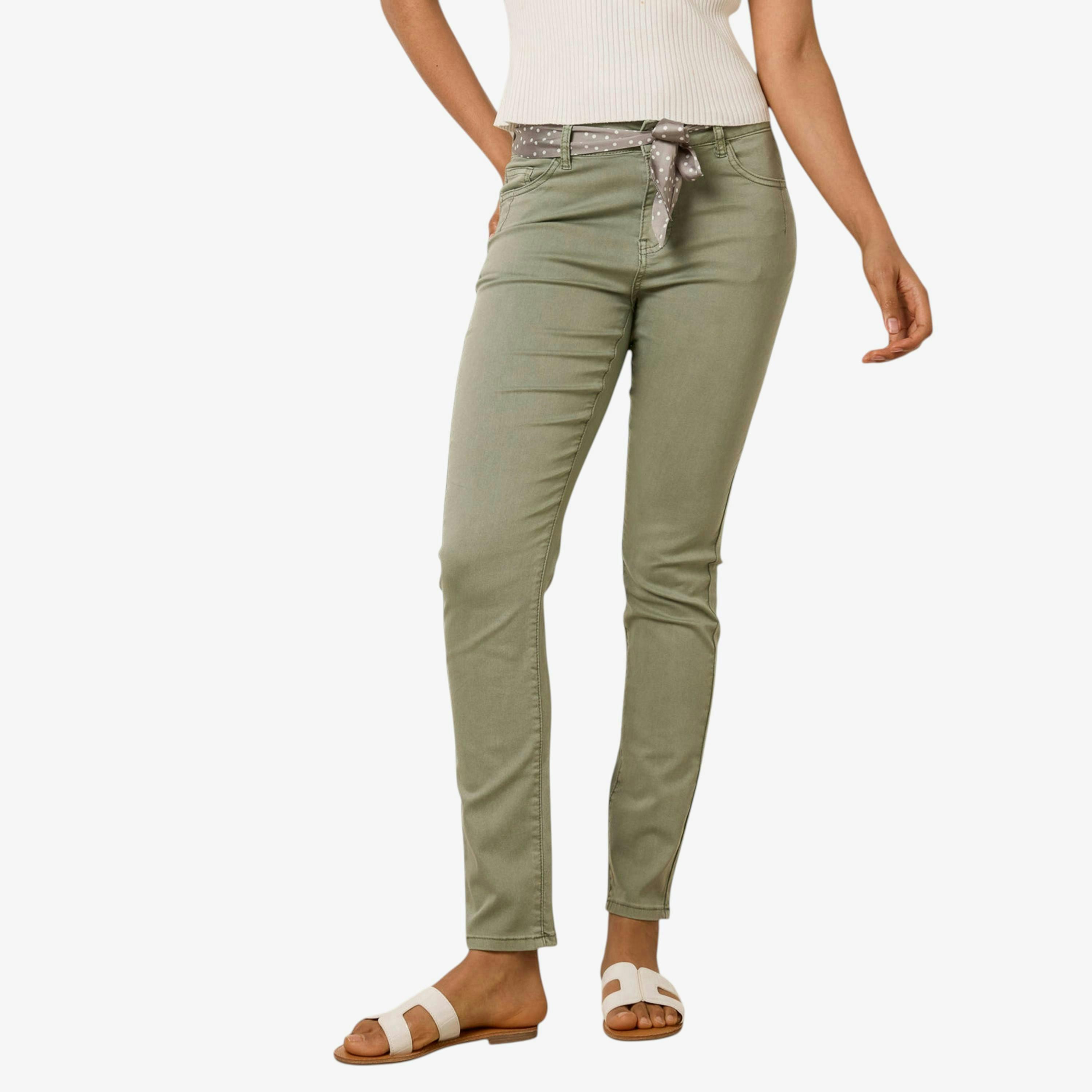 Blue Vanilla Slim Leg Stretch Denim Scarf Trousers  in Khaki , view 1 of 1
