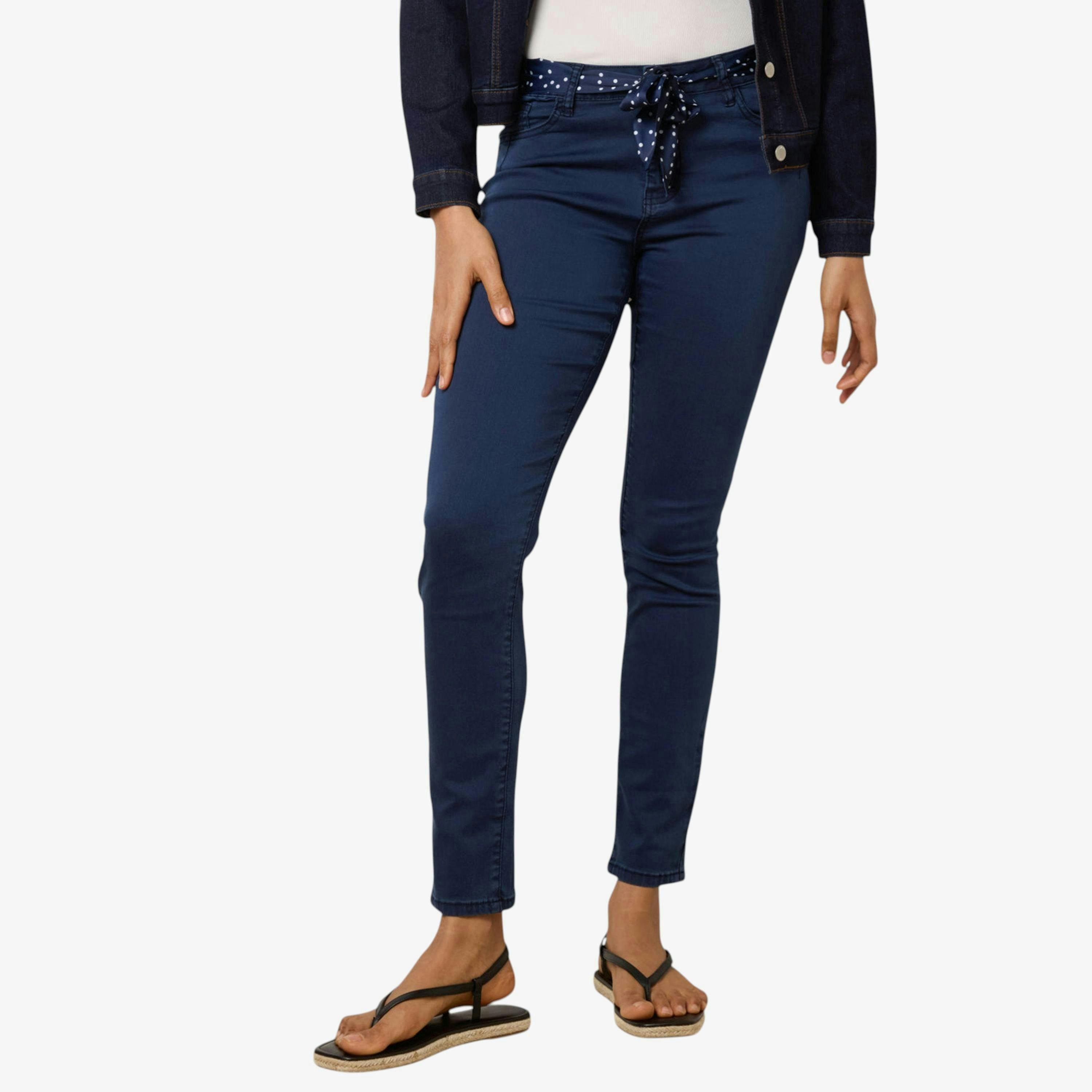 Blue Vanilla Slim Leg Stretch Denim Scarf Trousers  in Navy , view 1 of 1