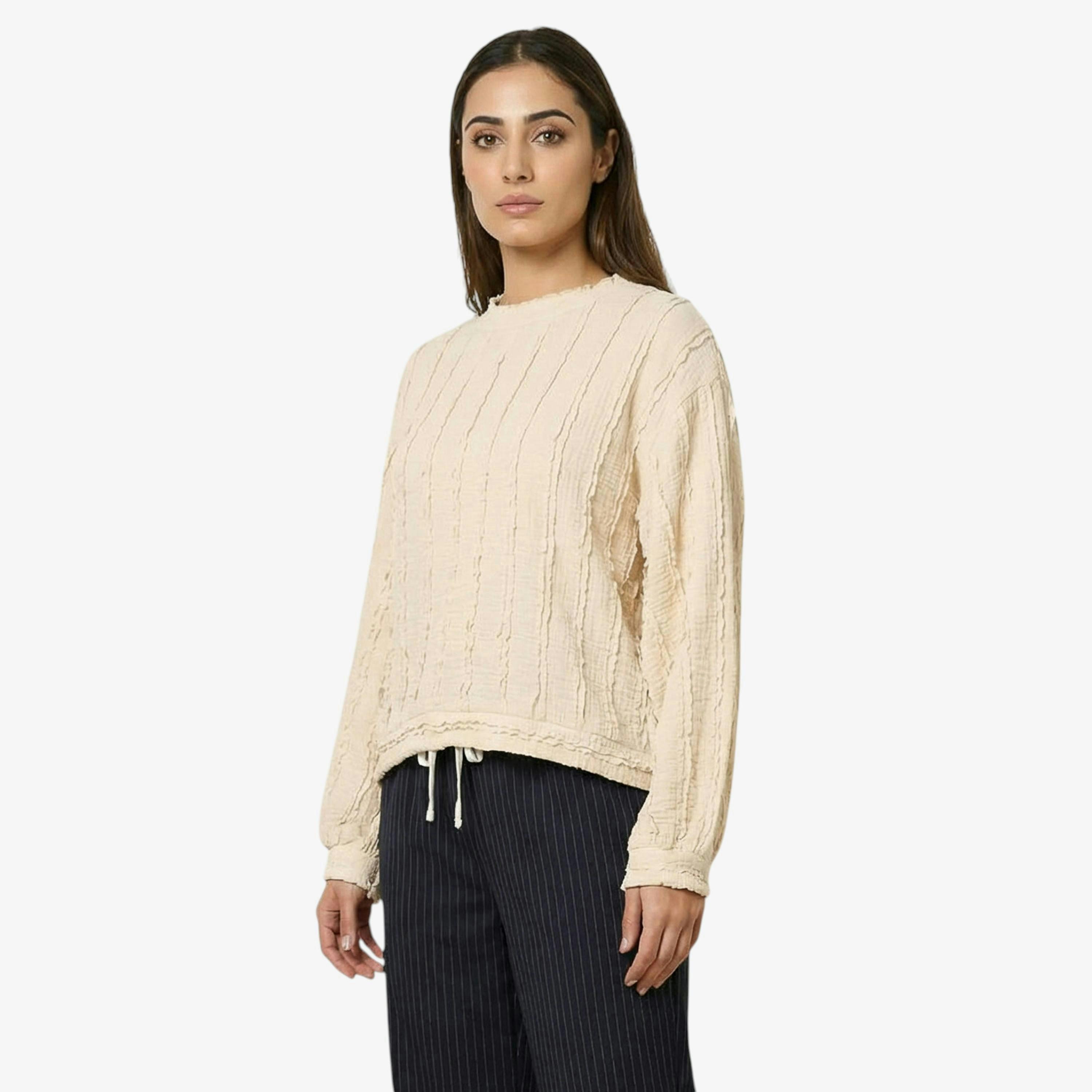 Blue Vanilla Ruffle Detailed Sleeve Top   in  Beige , view 1 of 1