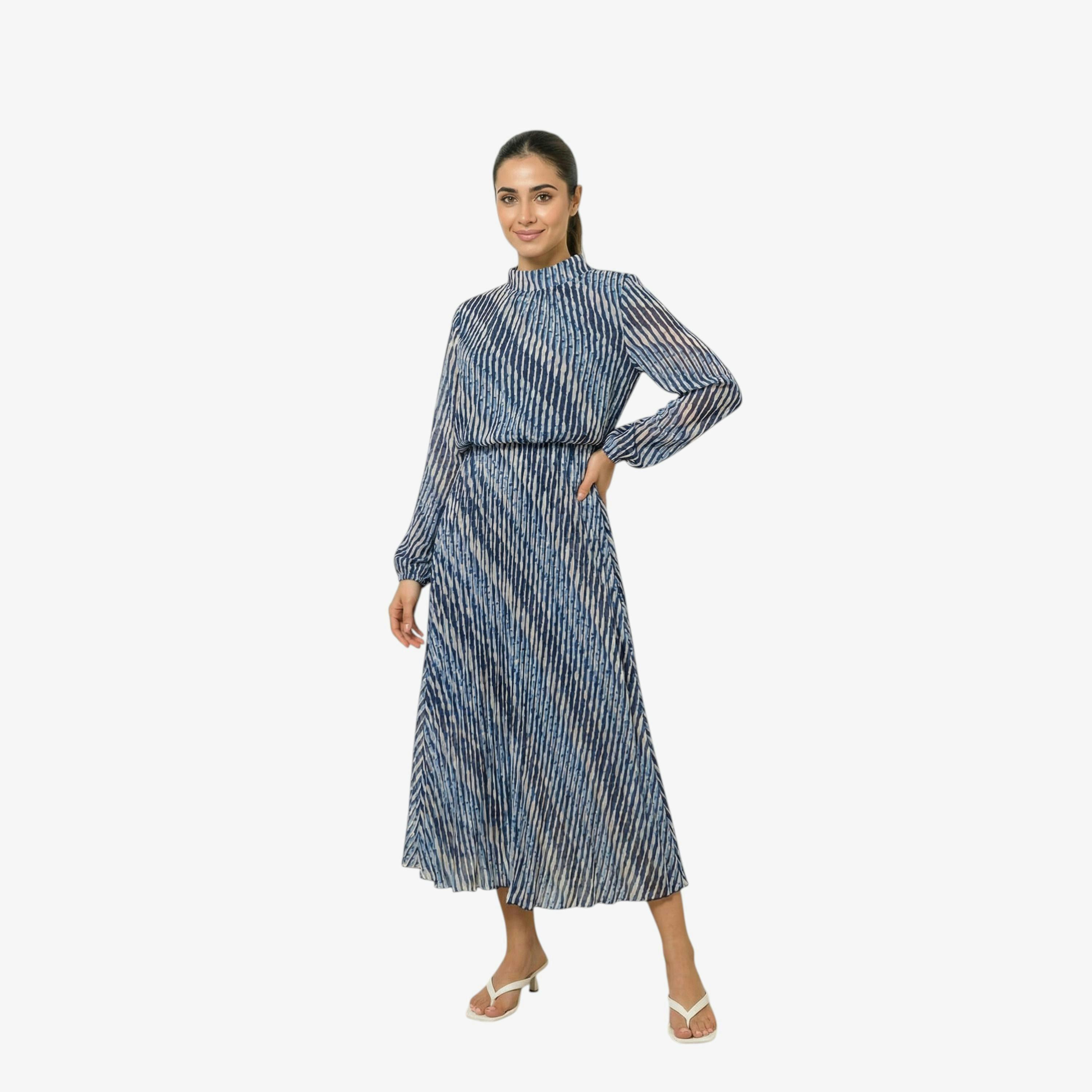 Blue Vanilla High Neck Bubble Print Dress  in Navy , view 1 of 1