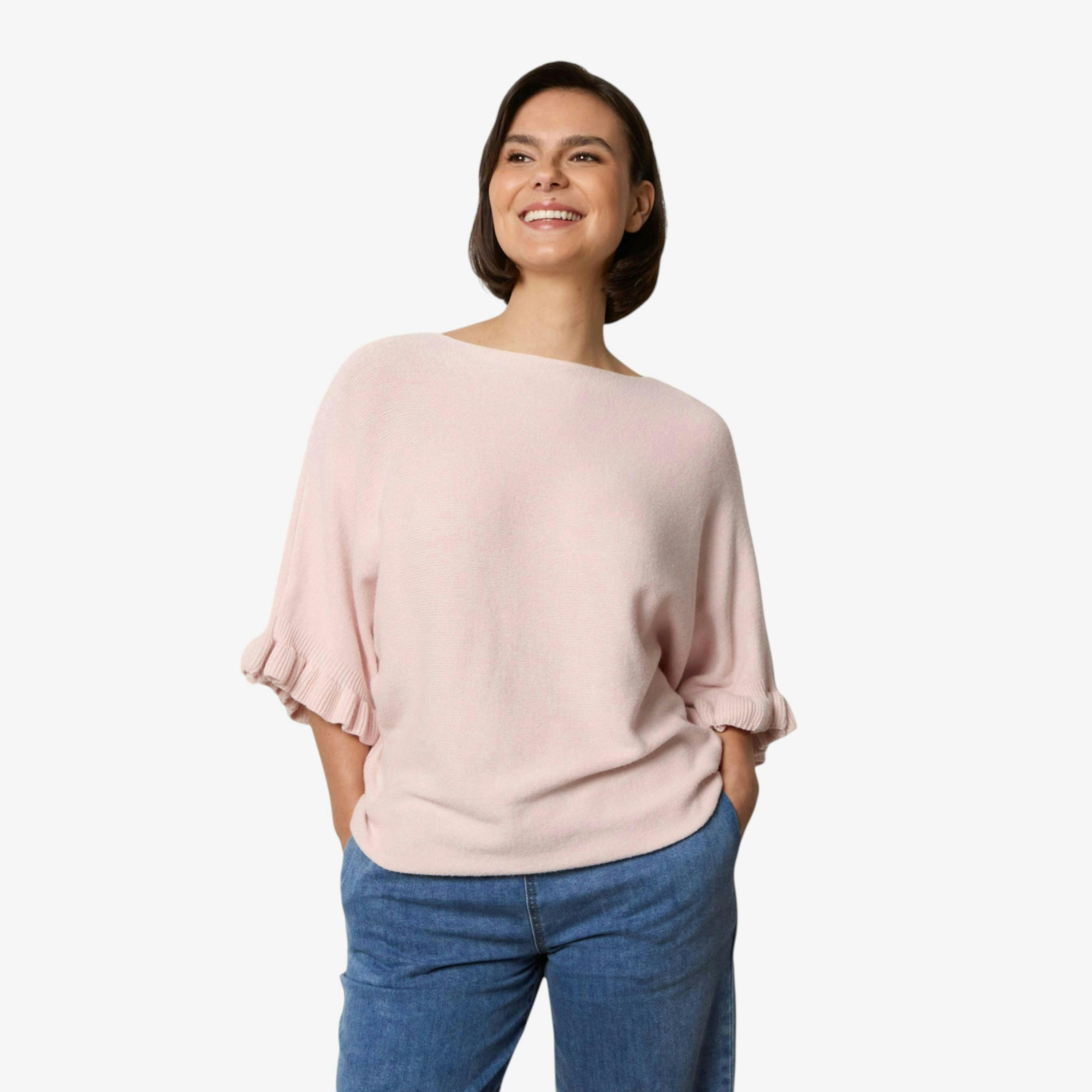 Blue Vanilla Knitted Frill Sleeve Batwing Jumper   in  Pink , view 1 of 1