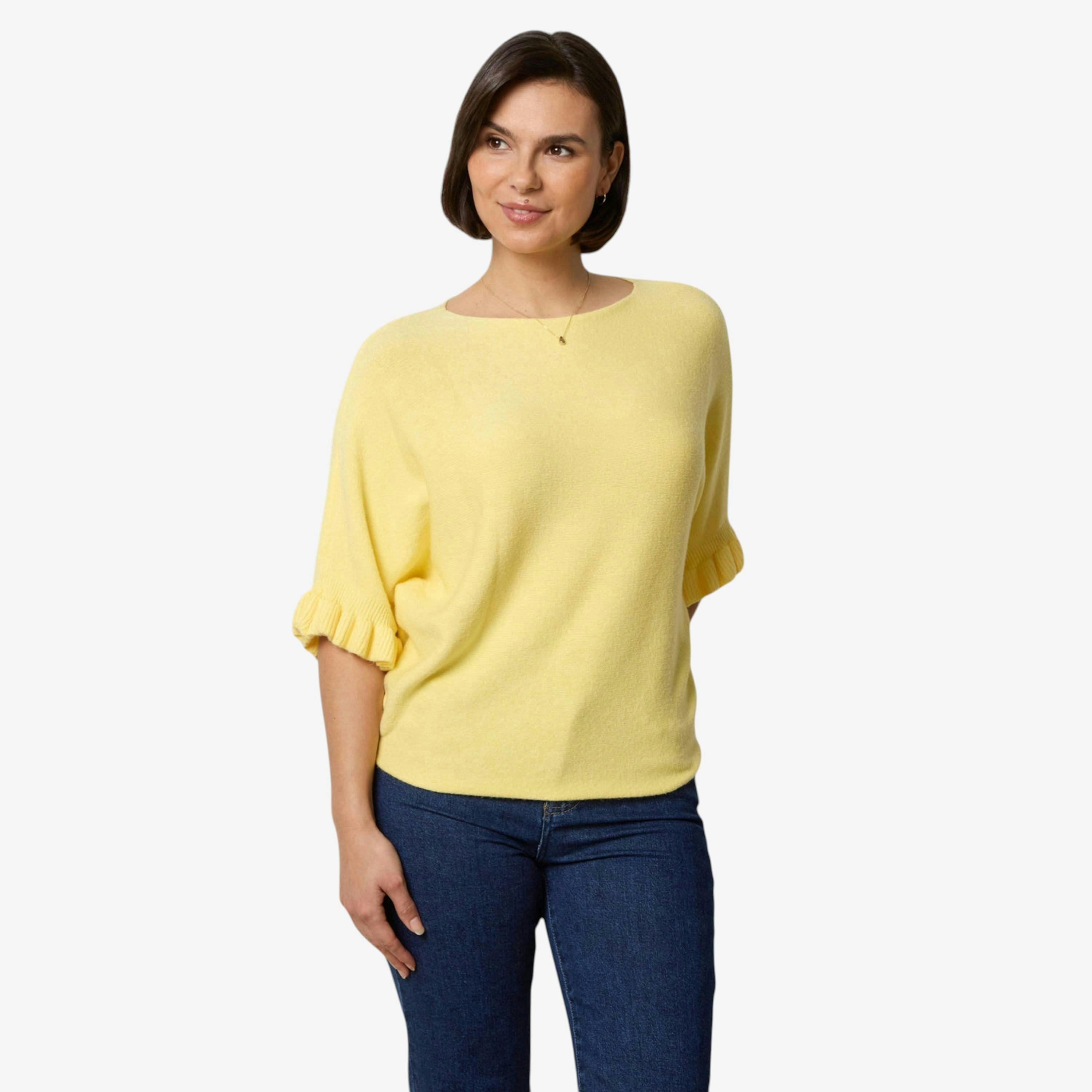 Blue Vanilla Knitted Frill Sleeve Batwing Jumper   in  Yellow , view 1 of 1