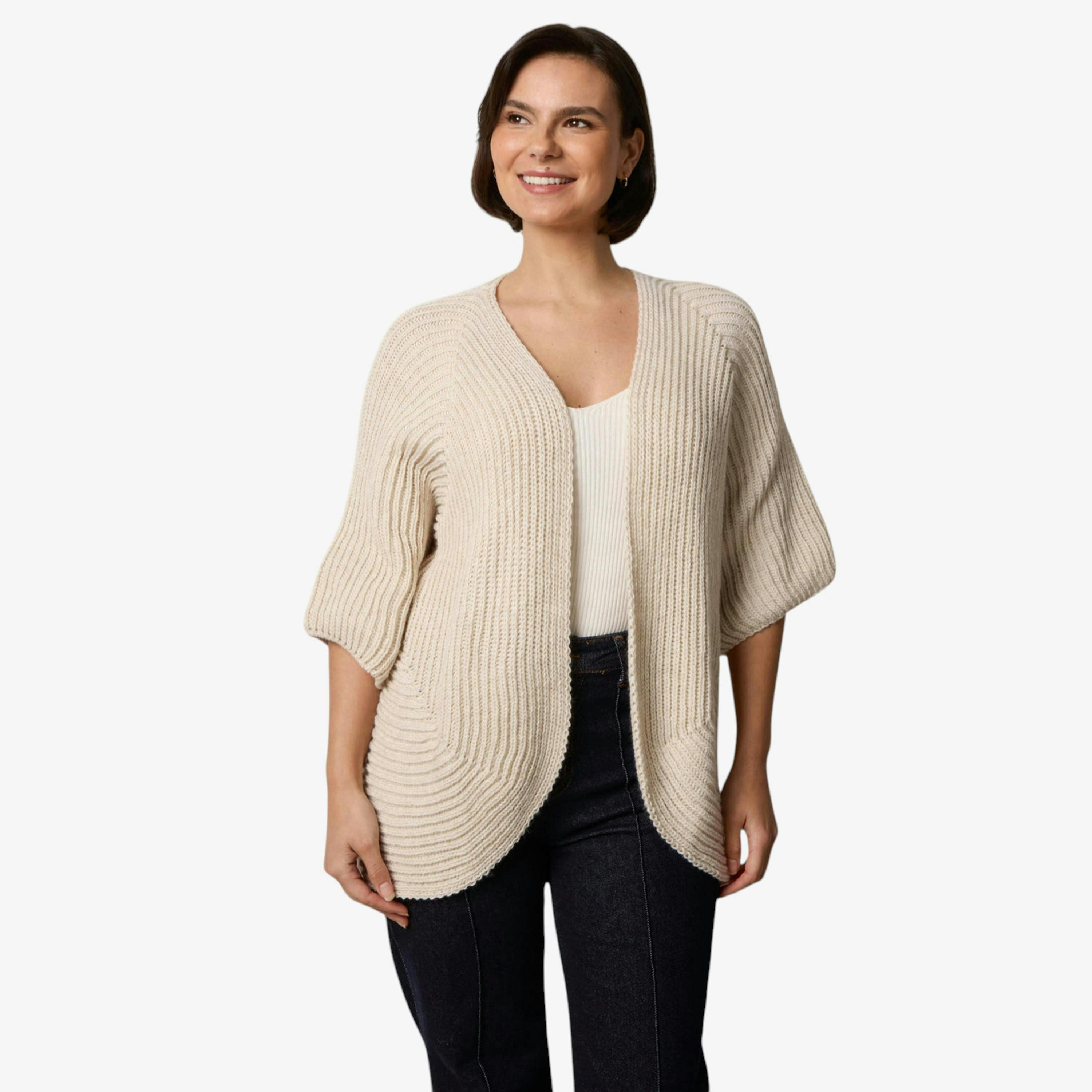 Blue Vanilla Edge To Edge Rib Cardigan   in  Beige , view 1 of 1