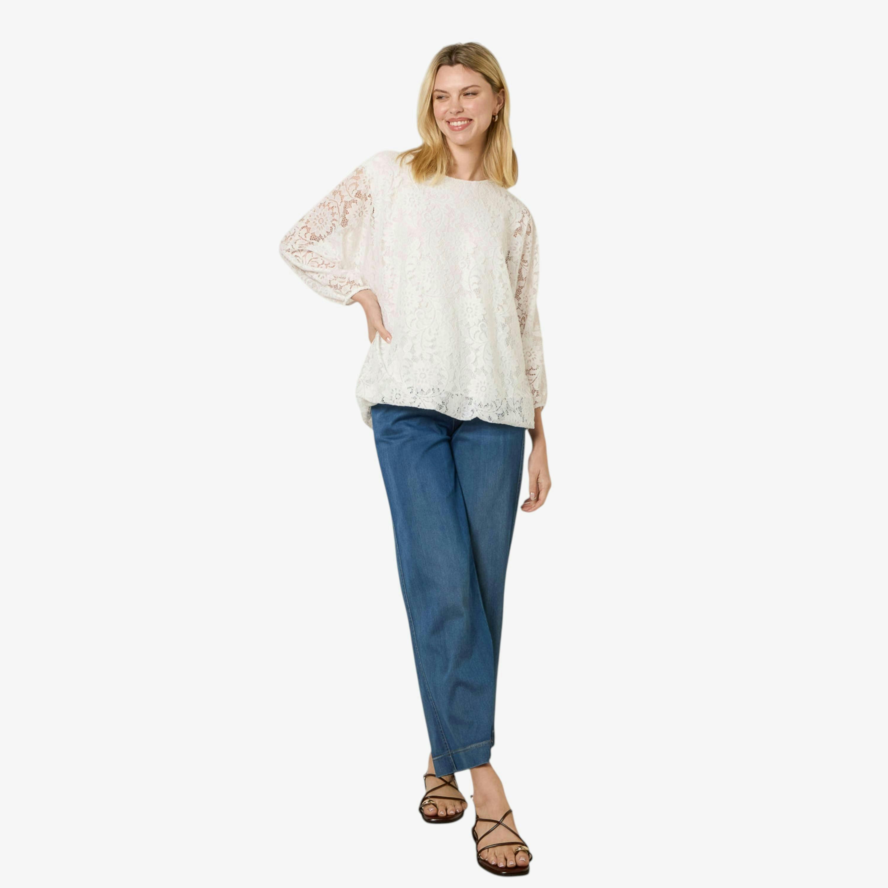Blue Vanilla Lace Puffball Batwing Top   in  Ivory , view 1 of 1