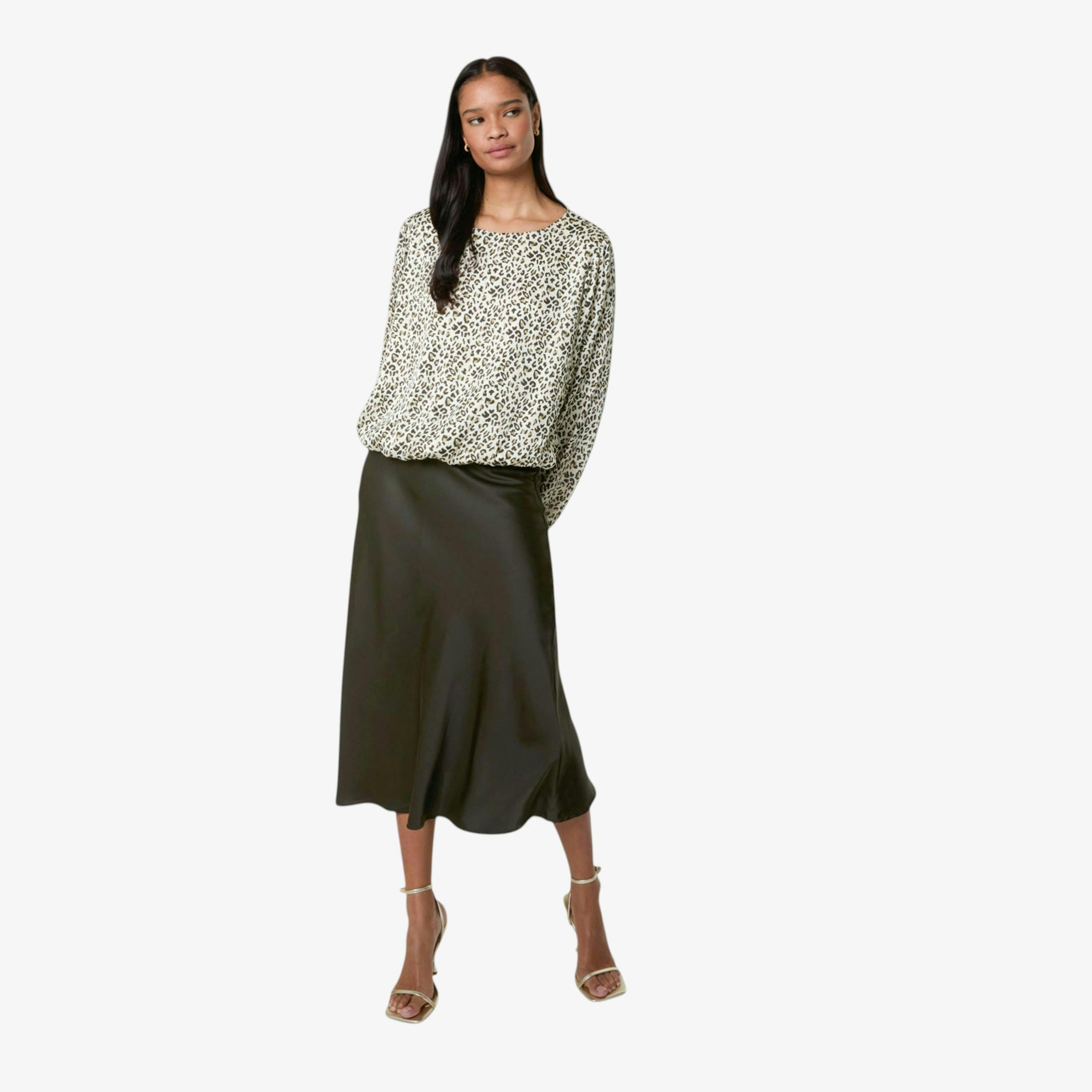 Blue Vanilla Leopard Print Elasticated Hem Blouse   in  Khaki , view 1 of 1