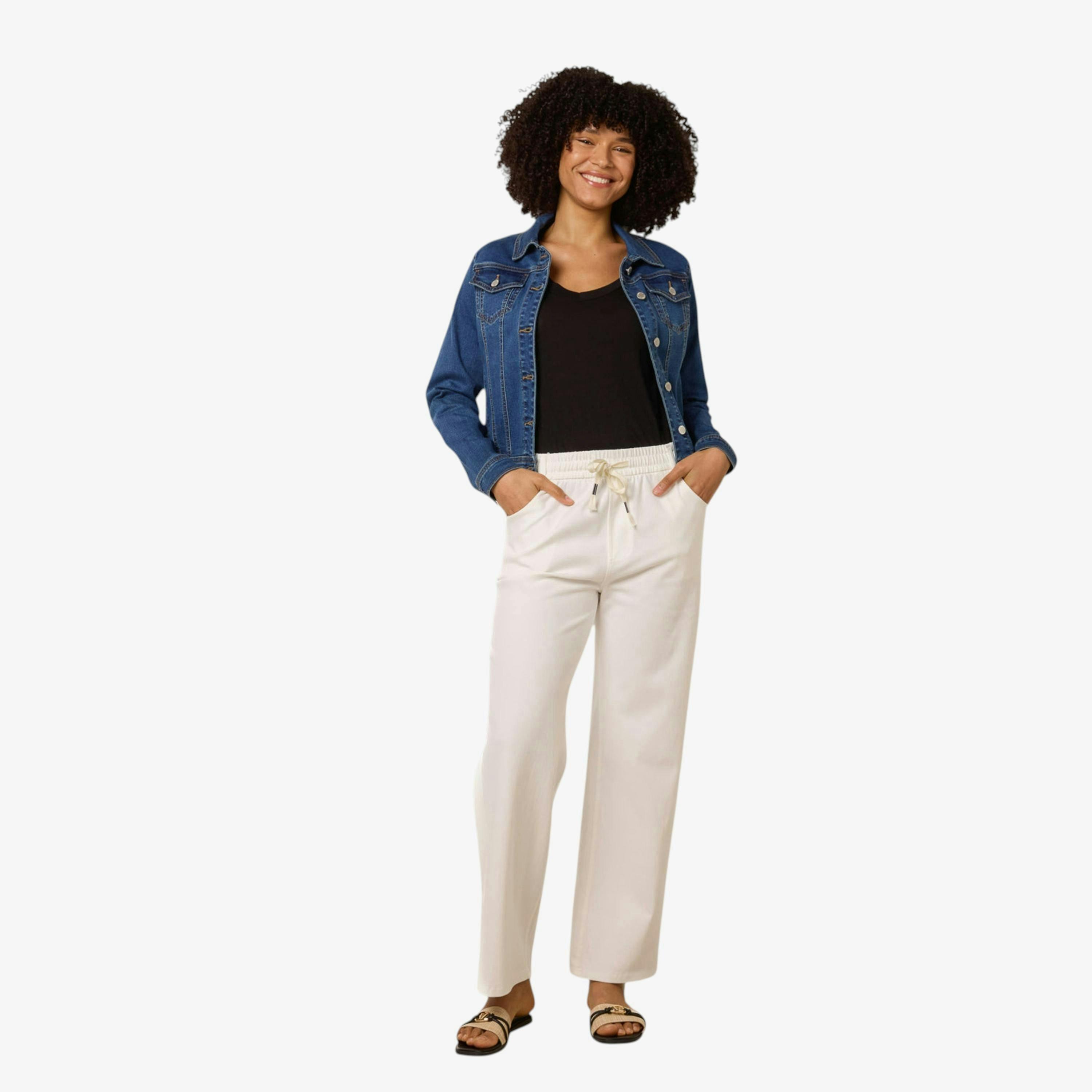 Blue Vanilla Elasticated Trousers With Tie  in Ivory , view 1 of 1