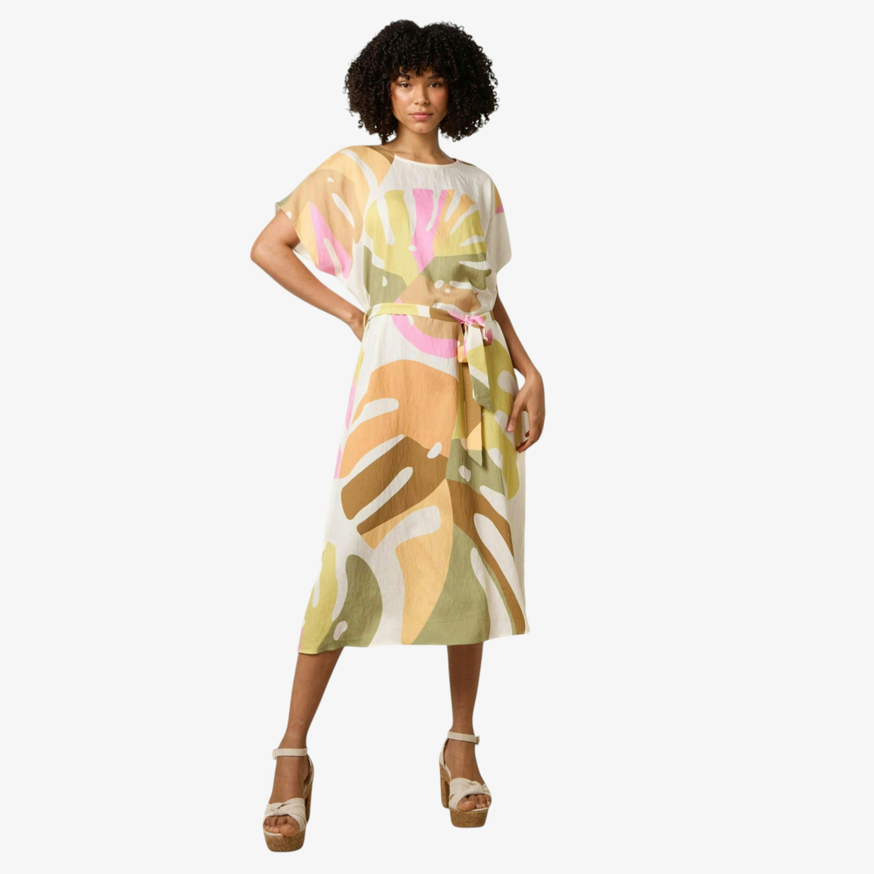 Blue Vanilla Vibrant Oversized Tie Waist Crew Neck Midi Dress   in  Multicolour , view 1 of 1