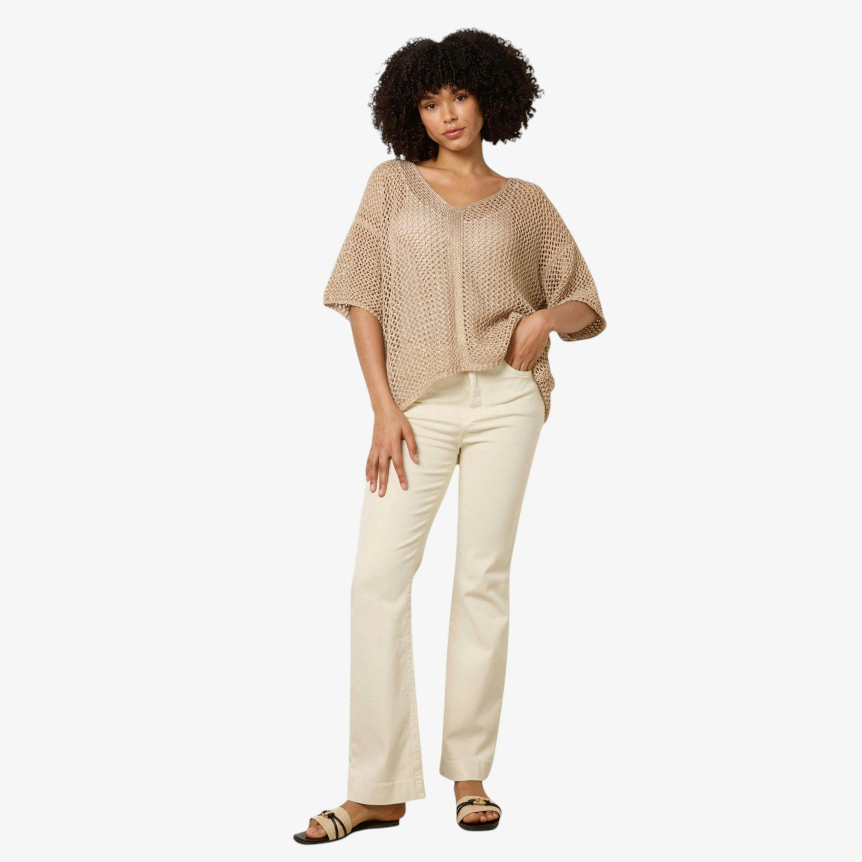 Blue Vanilla Mesh Knitted Top With Short Sleeves   in  Gold , view 1 of 1