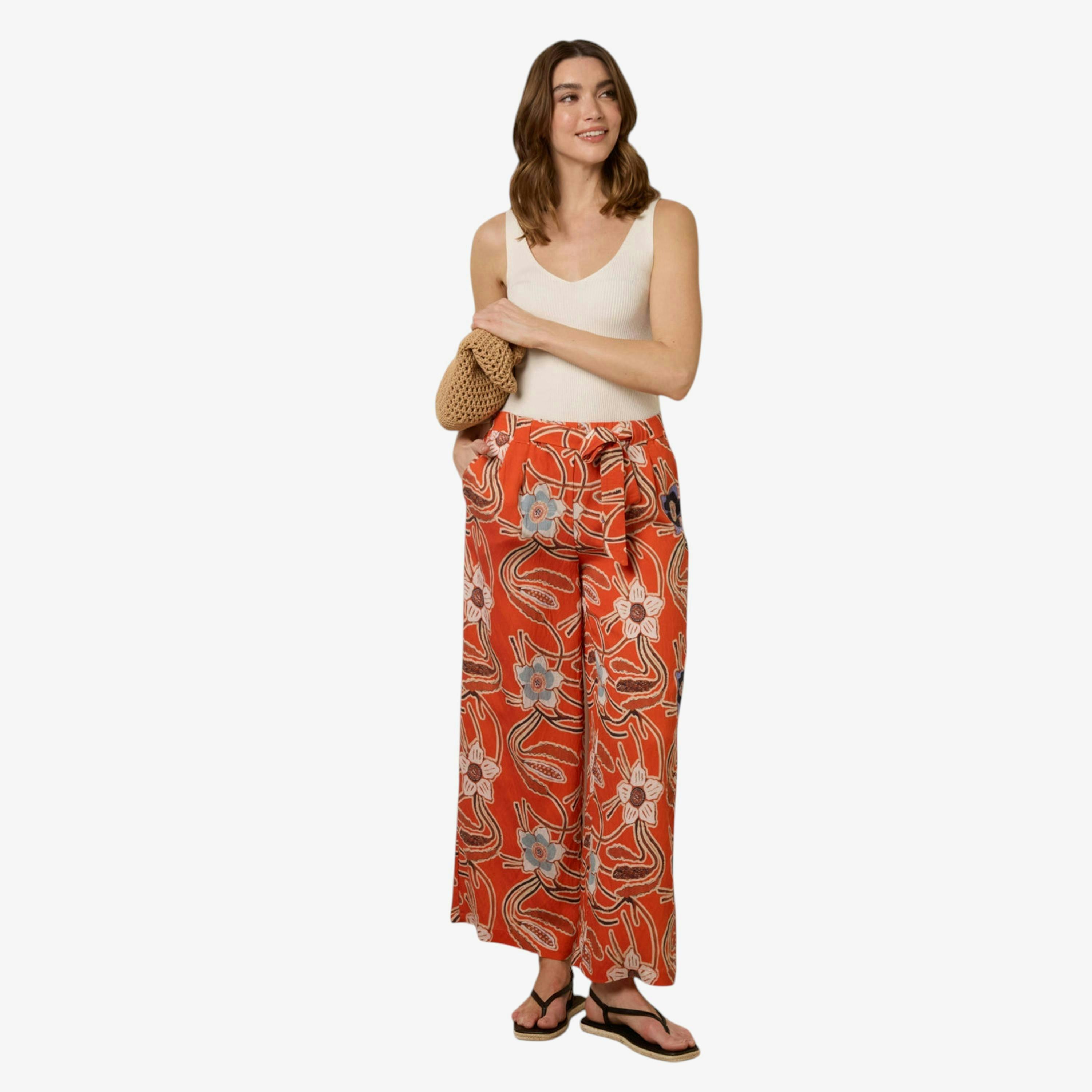 Blue Vanilla Paper Bag Tie Waist Wide Leg Trousers   in  Orange , view 1 of 1