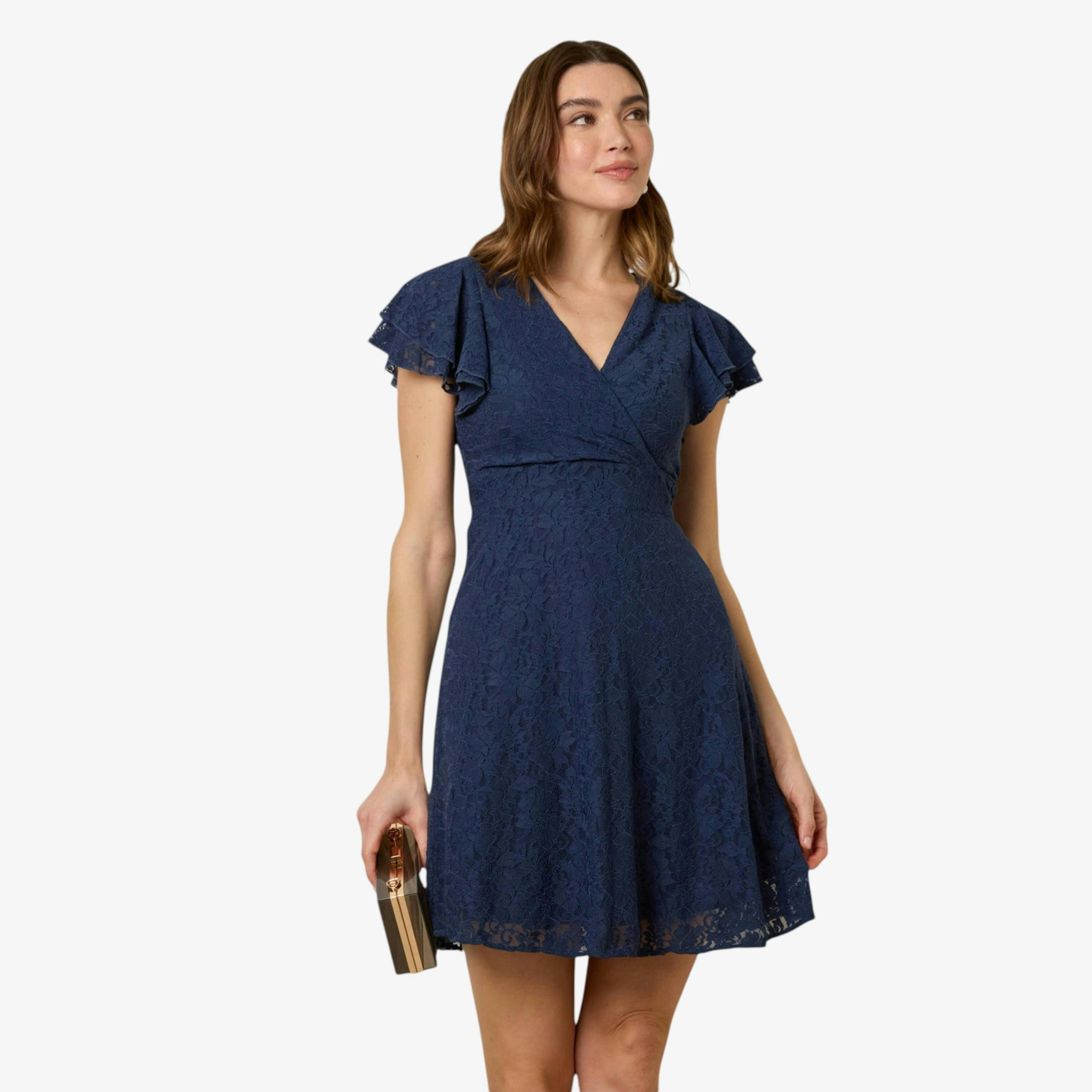 Blue Vanilla Lace Angel Sleeve Mini Dress  in Navy , view 1 of 1