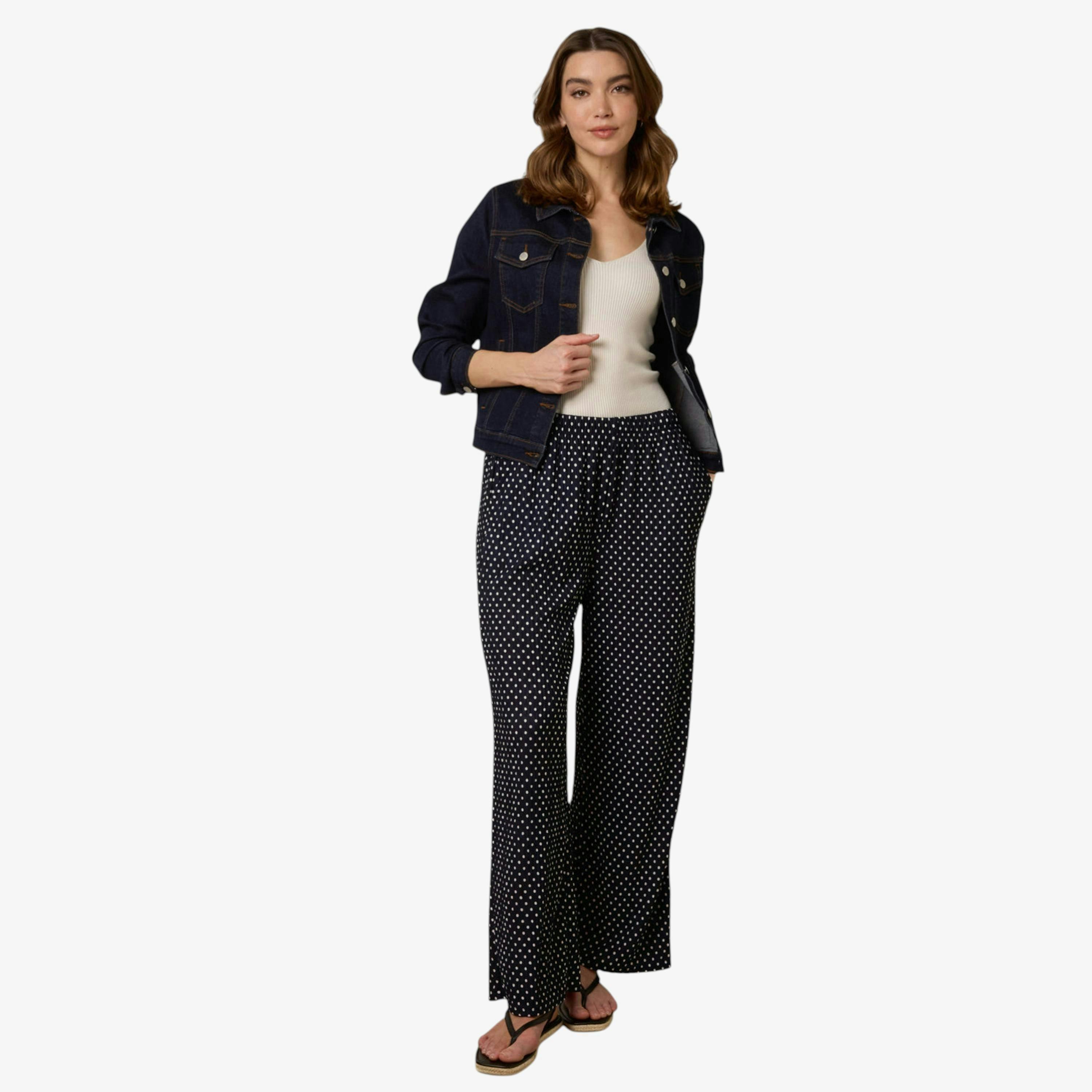 Blue Vanilla Spot Print Crinkle Wide Leg Trousers  in Navy , view 1 of 1