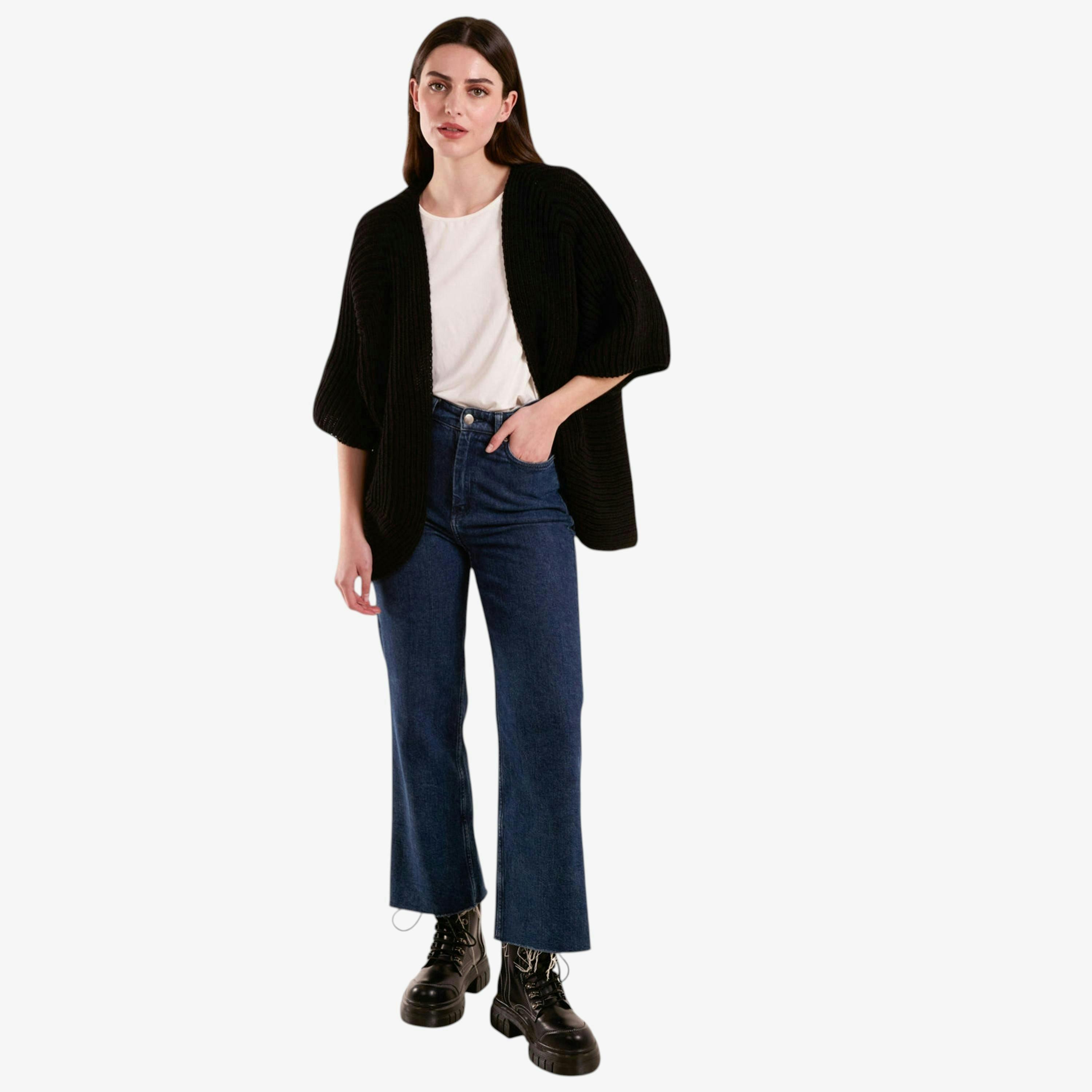 Blue Vanilla Knitted Mid Length Cardigan  in Black , view 1 of 1
