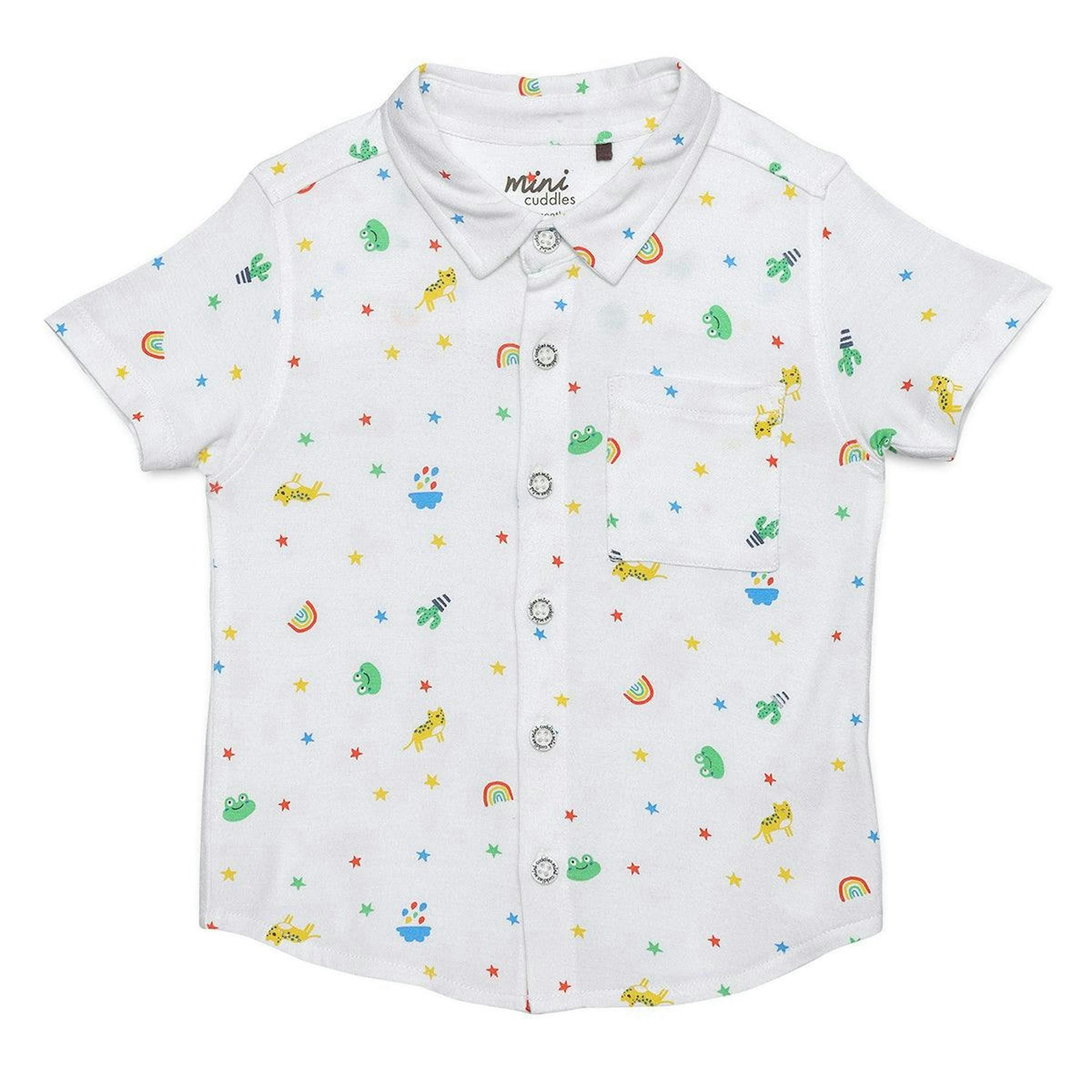 Baby Boys All-Over Animal & Star Printed Shirt, White , view 1 of 1