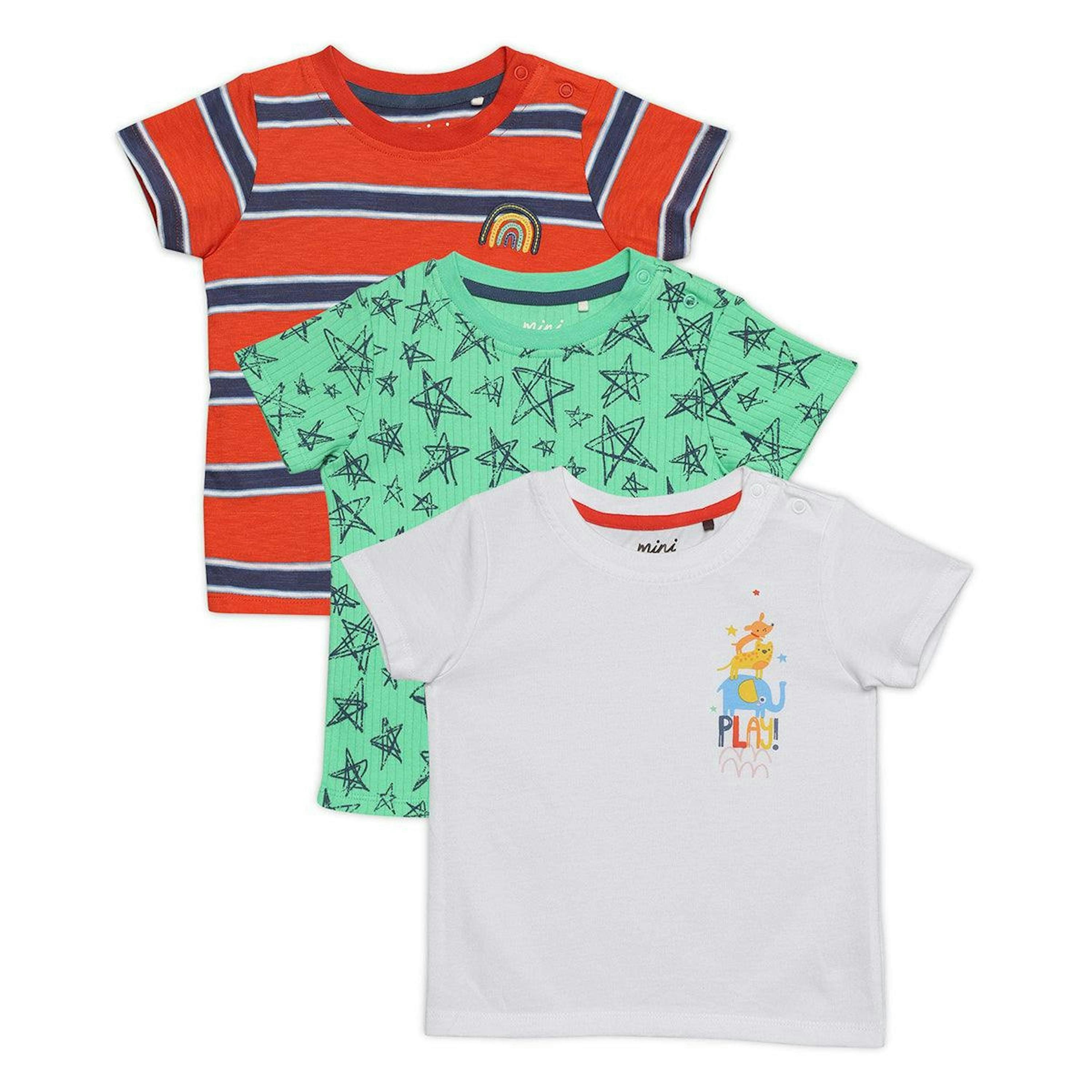 Baby Boys 3pk Printed & Striped T-Shirts, Multicolour , view 1 of 1