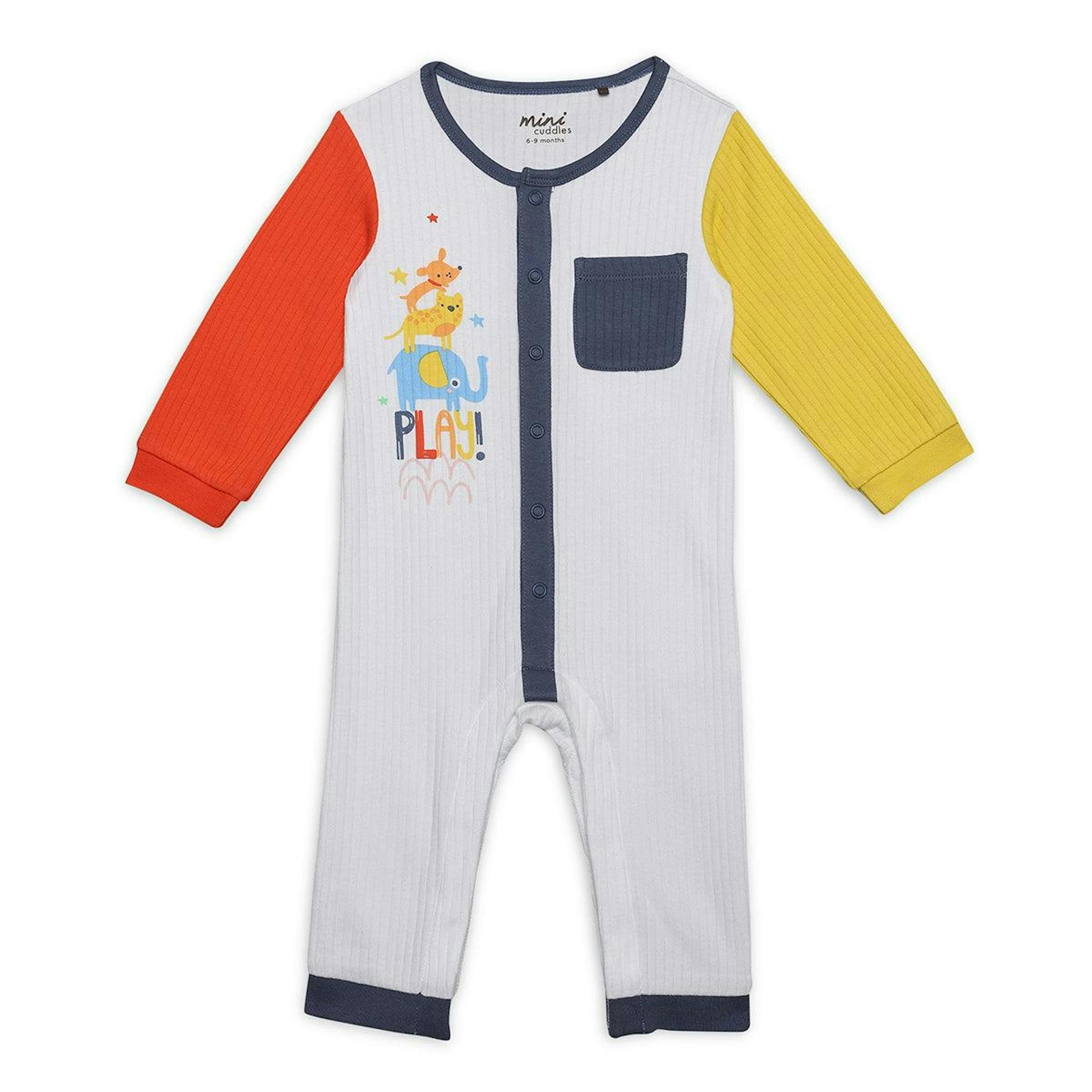 Baby Boys Play Printed Romper With Contrast Sleeves, Multicolour , view 1 of 1