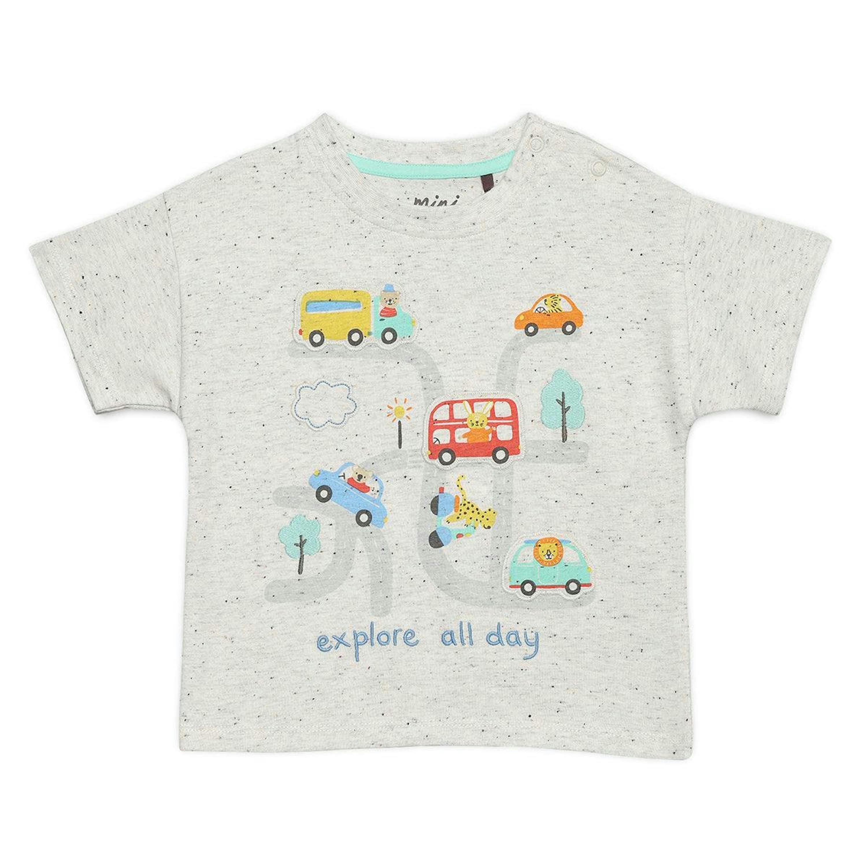 Baby Boys Vehicle Printed T-Shirt, Grey , view 1 of 1