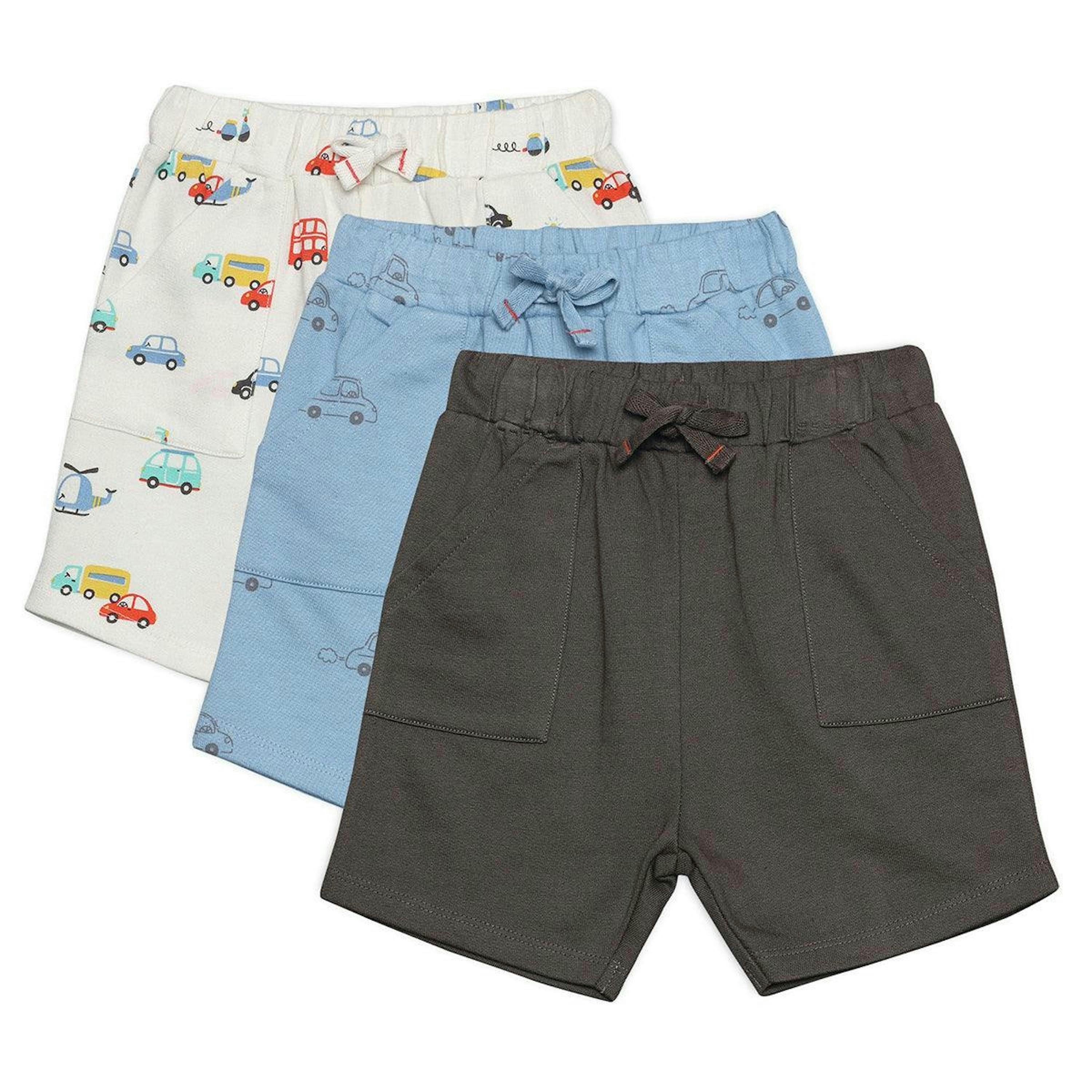 Baby Boys 3pk Vehicle Print And Solid Shorts, Multicolour , view 1 of 1