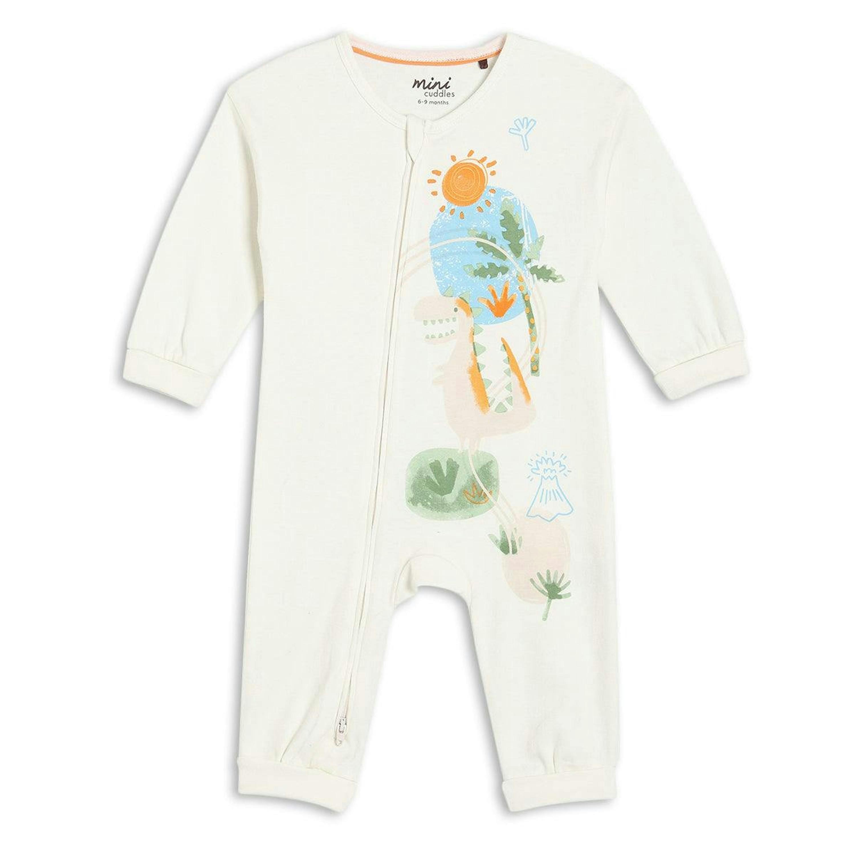 Baby Boys Dinosaur Print Romper, Off White , view 1 of 1