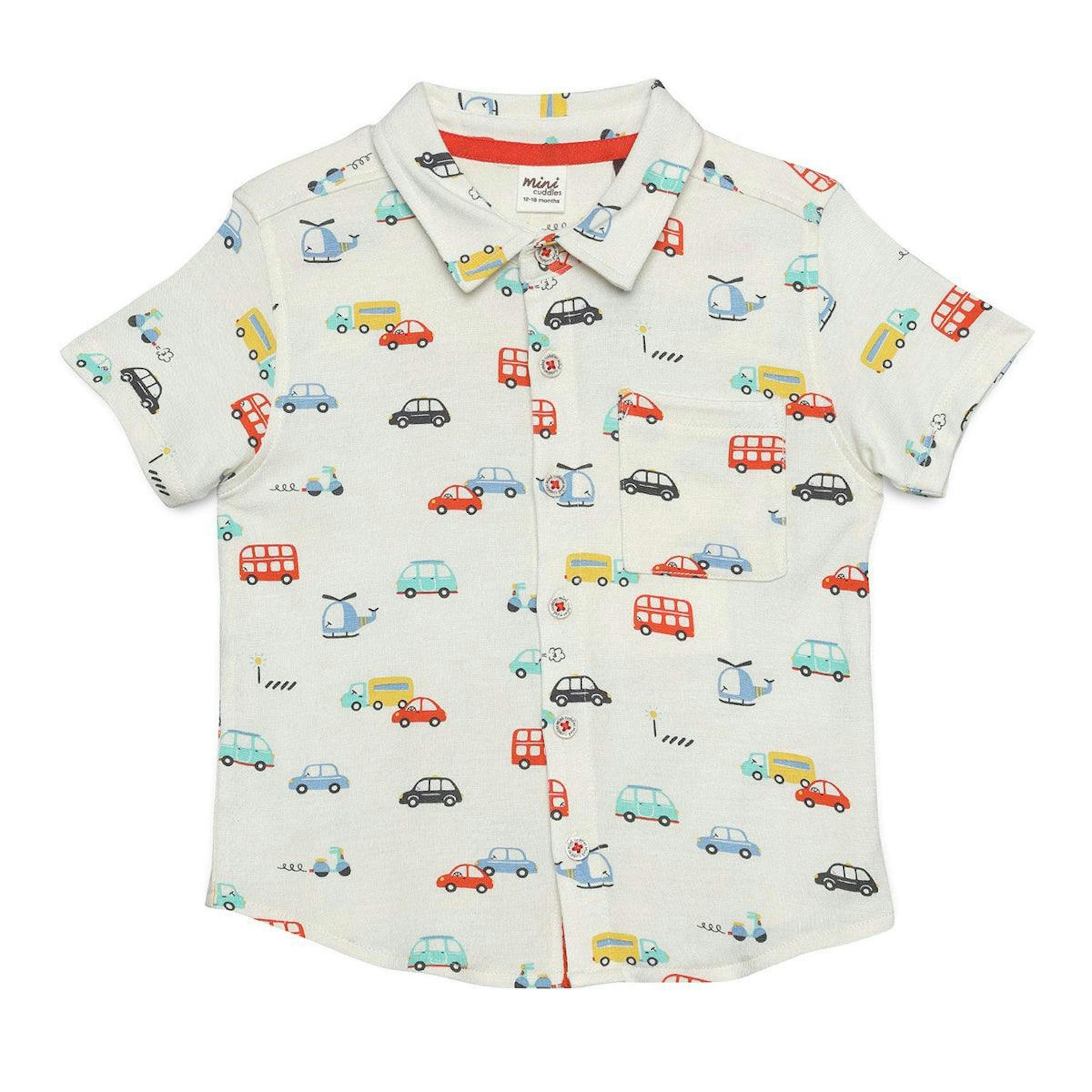 Baby Boys All-Over Vehicle Printed Shirt, Multicolour , view 1 of 1