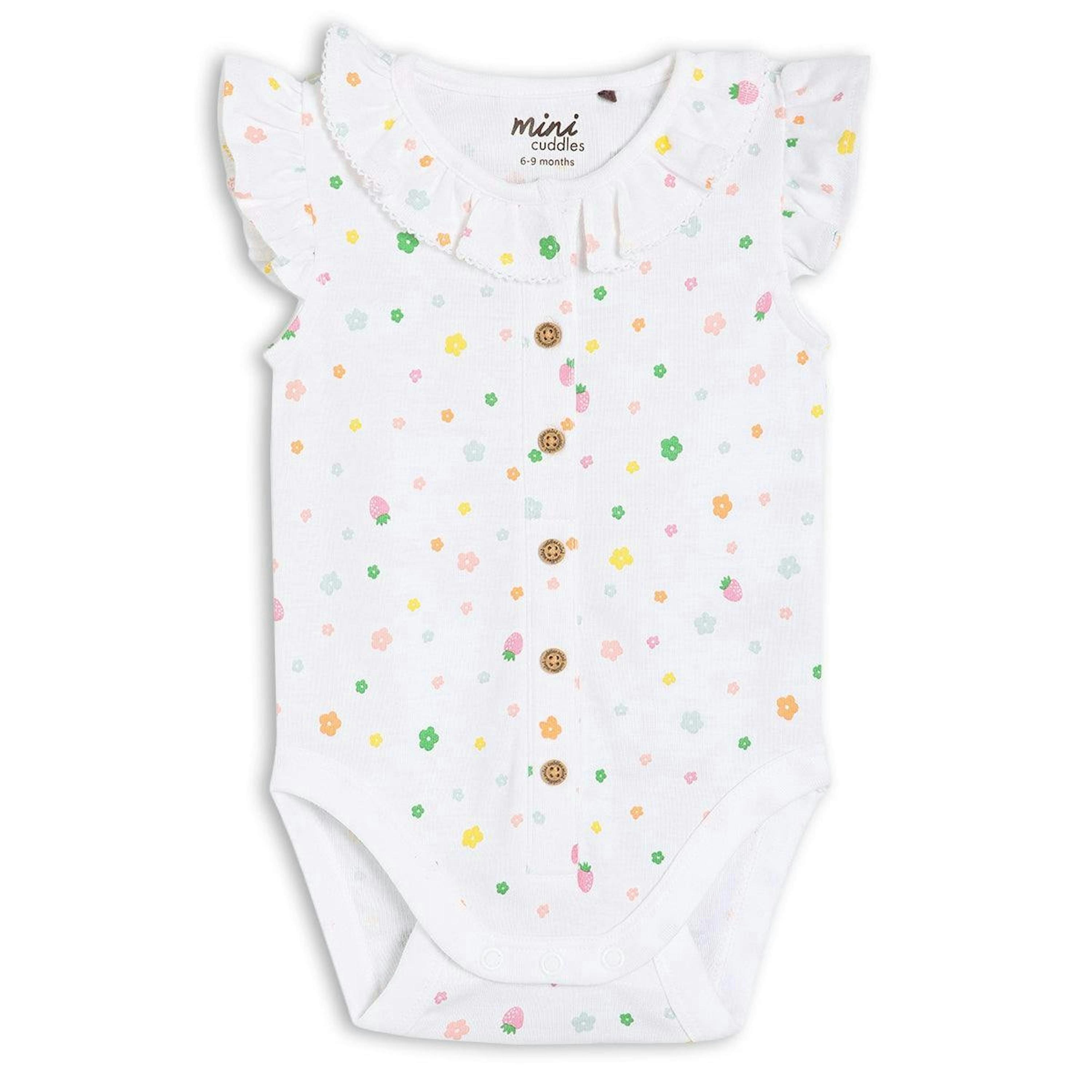 Baby Girls Floral Printed Bodysuit, White , view 1 of 1