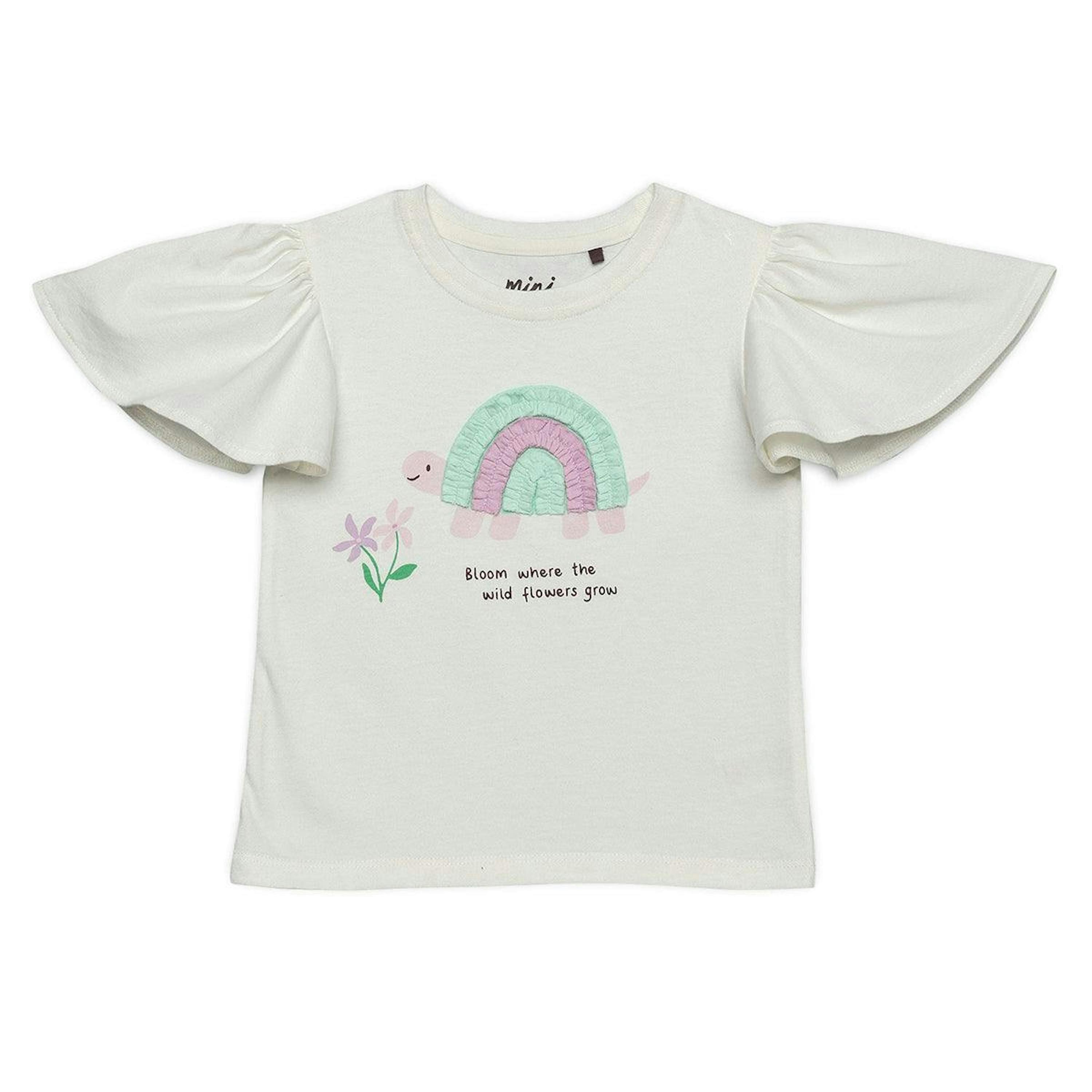 Baby Girls Turtle Applique Flared Sleeve Top, Off White , view 1 of 1