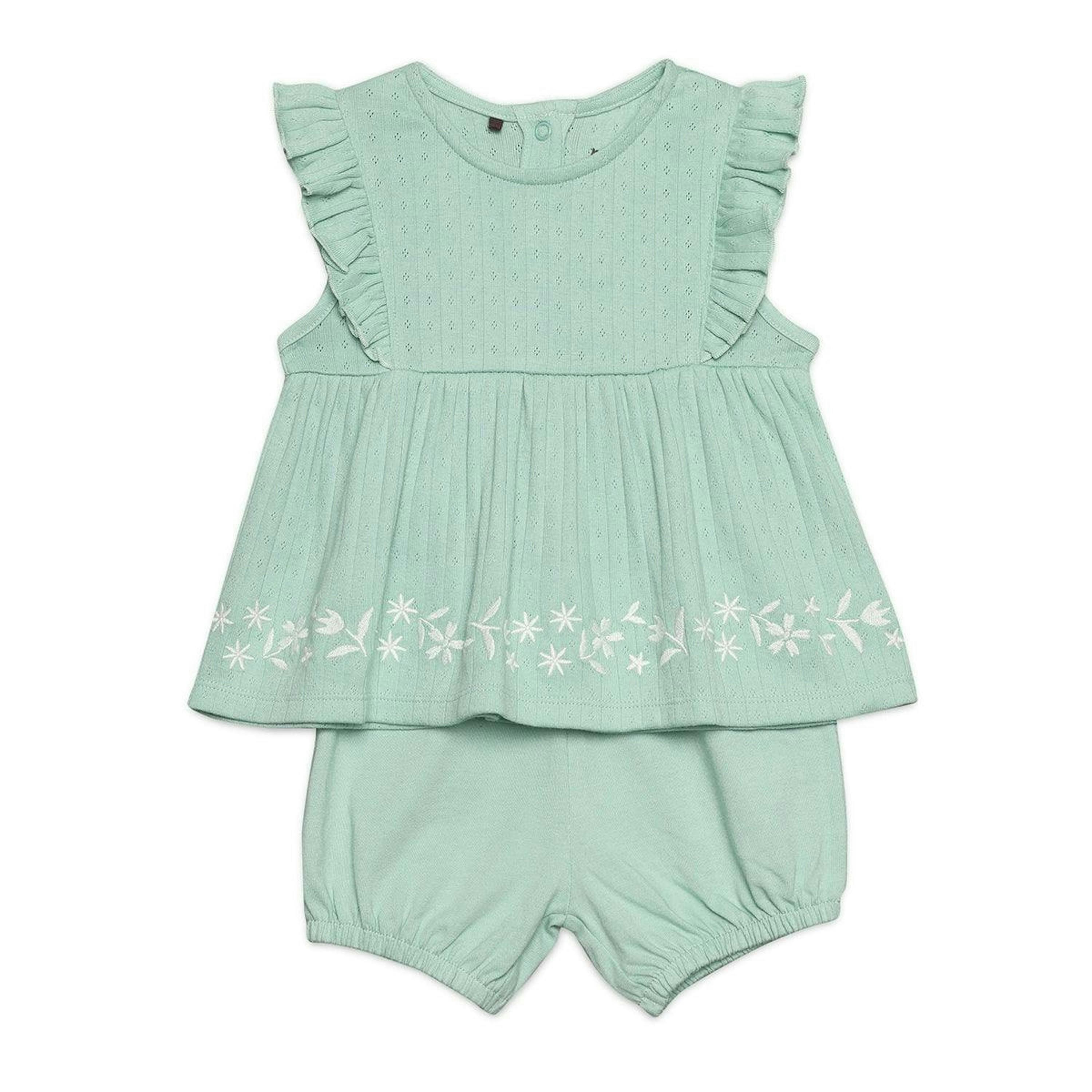 Baby Girls Floral Embroidered 2pc Set, Green , view 1 of 1