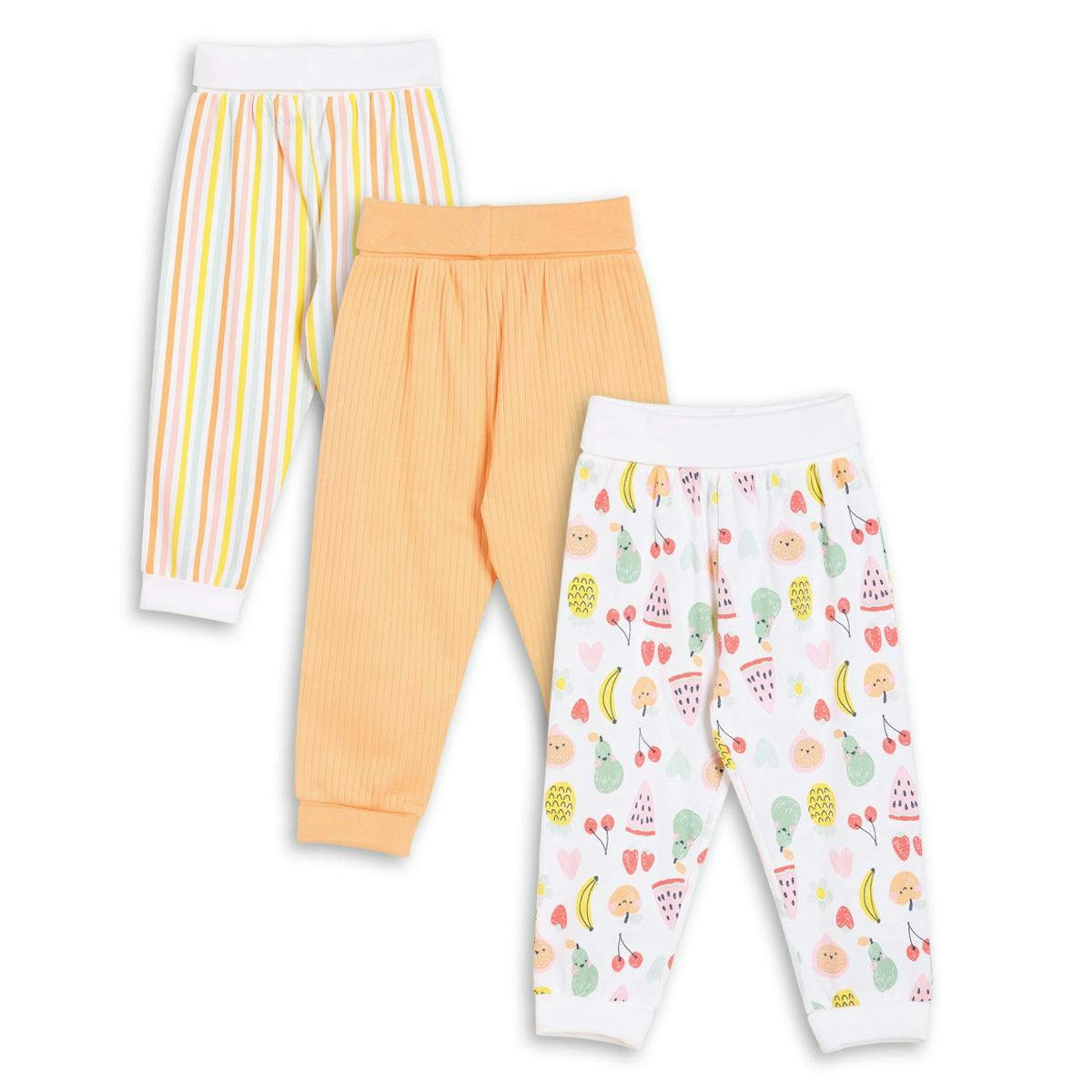 Baby Girls 3pk Fruits Print, Solid And Striped Leggings, Multicolour , view 1 of 1