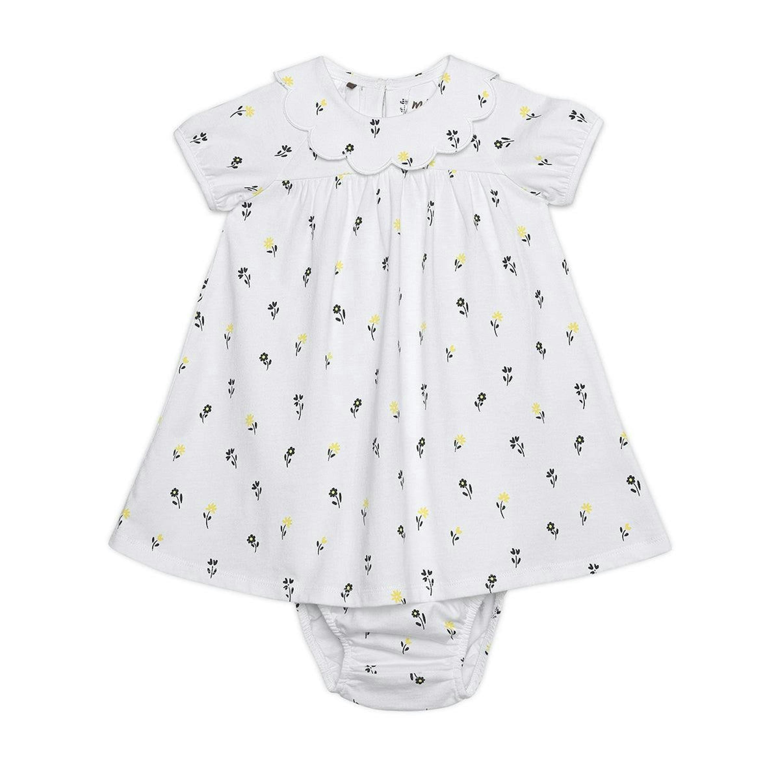 Baby Girls Floral Printed Dress With Bloomer, White , view 1 of 1