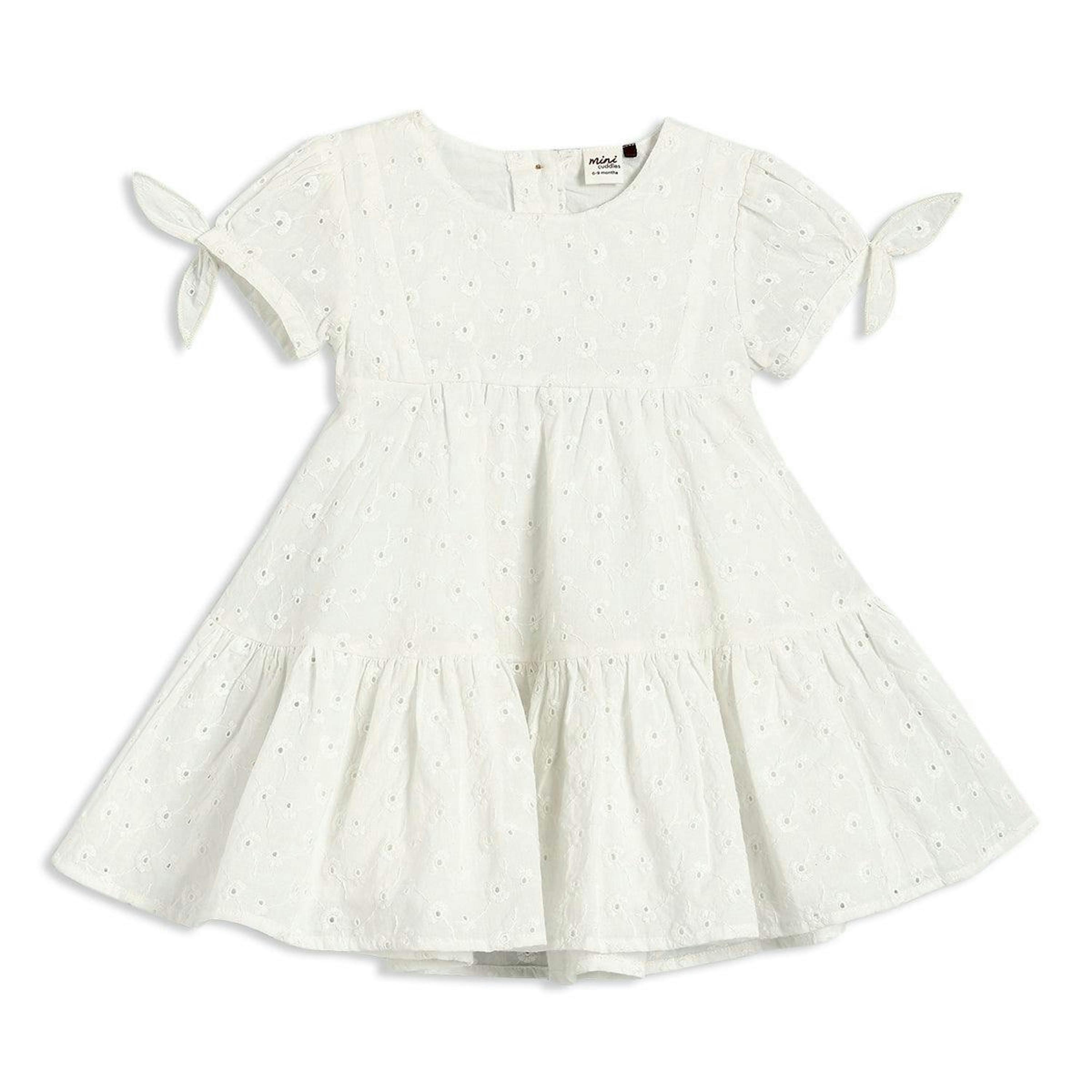 Baby Girls Broderie Anglaise Dress, White , view 1 of 1