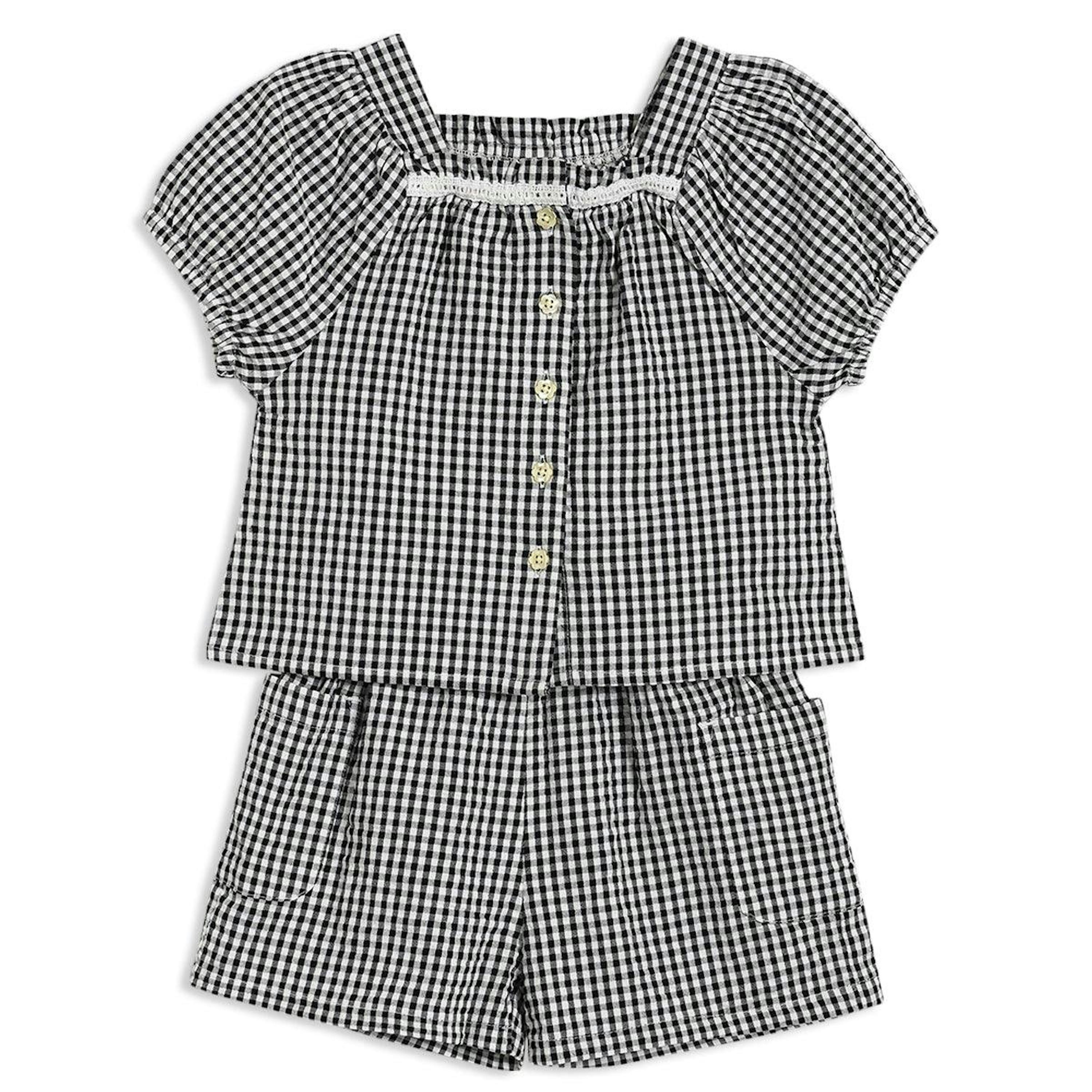 Baby Girls Gingham 2pc Set, Black & White , view 1 of 1